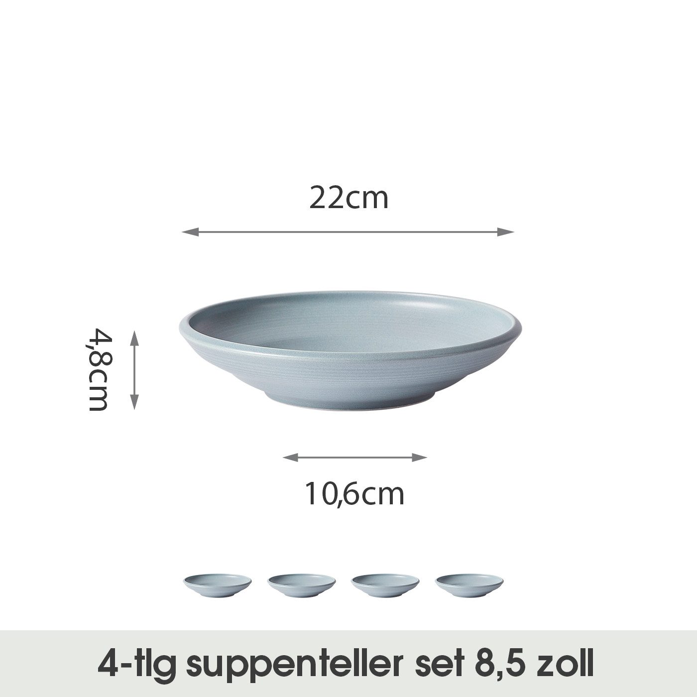JIWOO Suppenteller 4er Ø22cm, Speiseteller Pastateller Salatteller Dessertteller Plate, (4 St), Keramik Tellerset Weiß mikrowellen- und spülmaschinenfest Ø21,2 cm