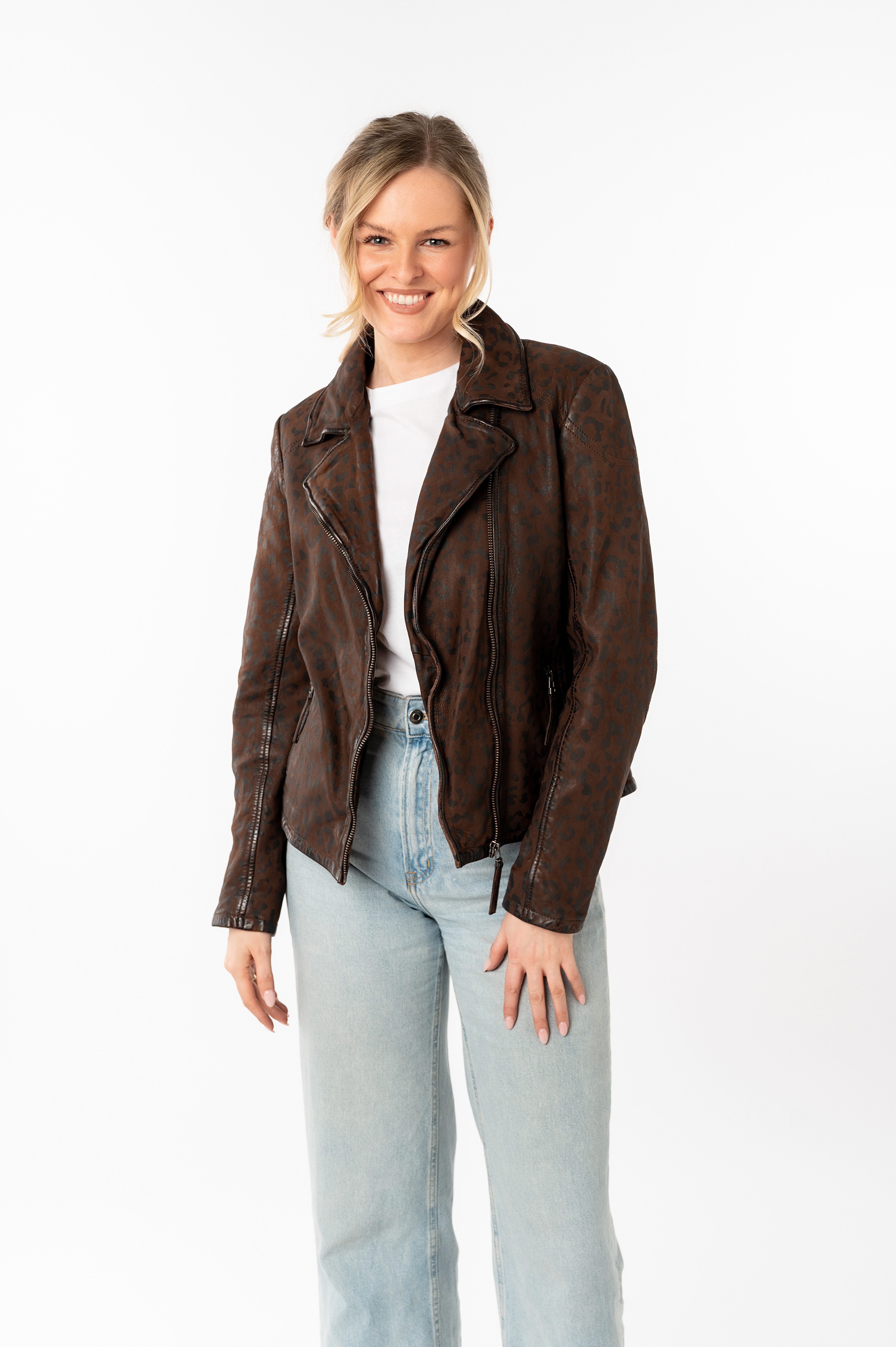 Mauritius Lederjacke MWMeeow mit Reverskragen, All-Over Muster