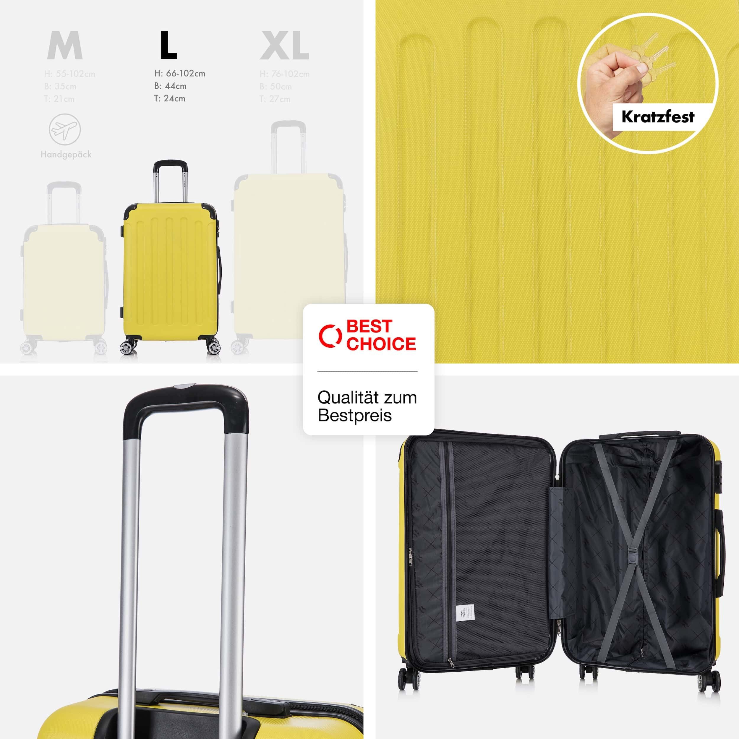 Flexot Hartschalen-Trolley F-2045 Kofferset, 360° Rollen, robuster Reisekoffer, Bordcase, 4 Rollen, Robuster und moderner Koffer mit vier 360° Rollen und Zahlenschloss