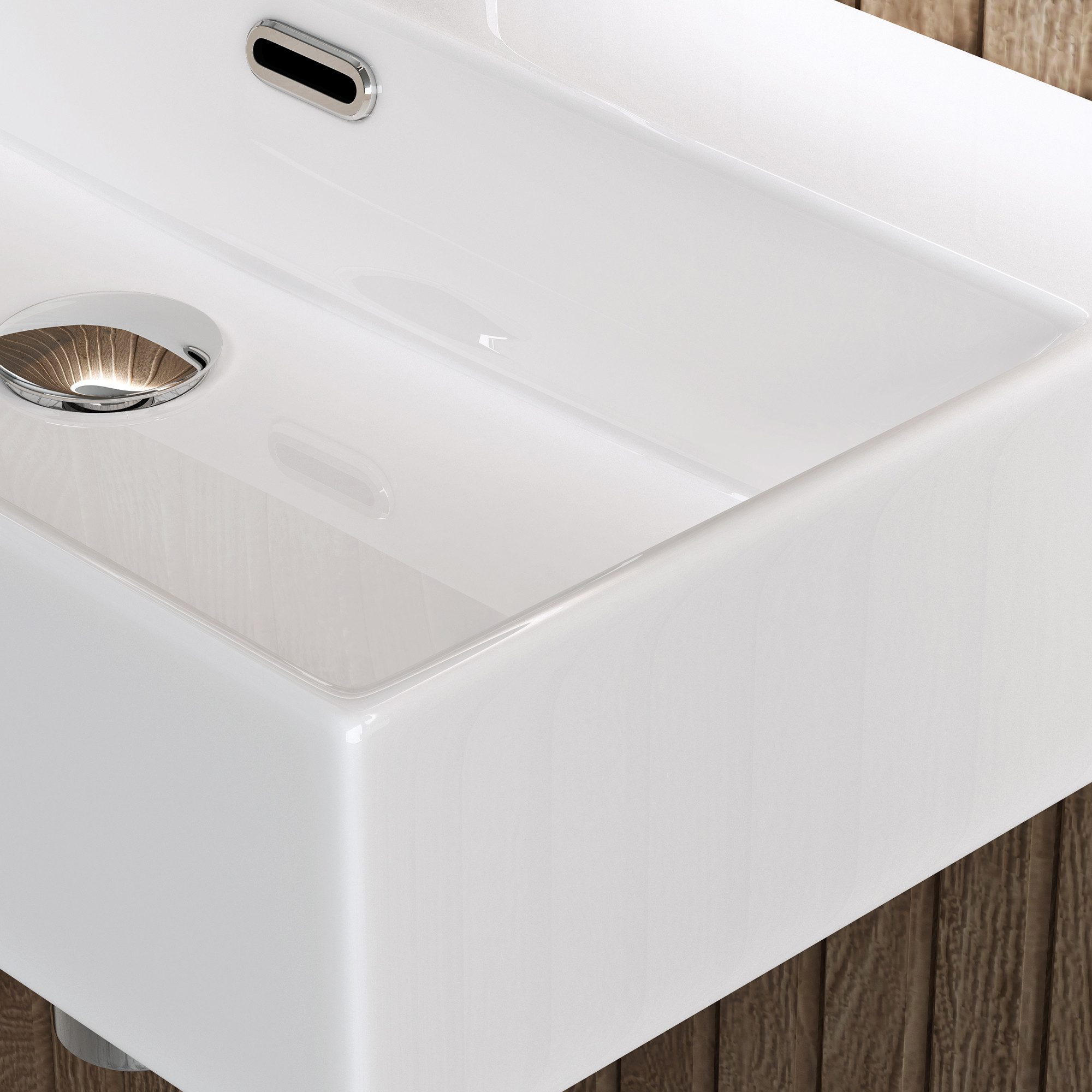 doporro Waschbecken Aufsatzwaschbecken Keramik 40-60cm Breite mit Nano-Beschichtung Br206, aus einem Stück, DIN-Anschlüsse