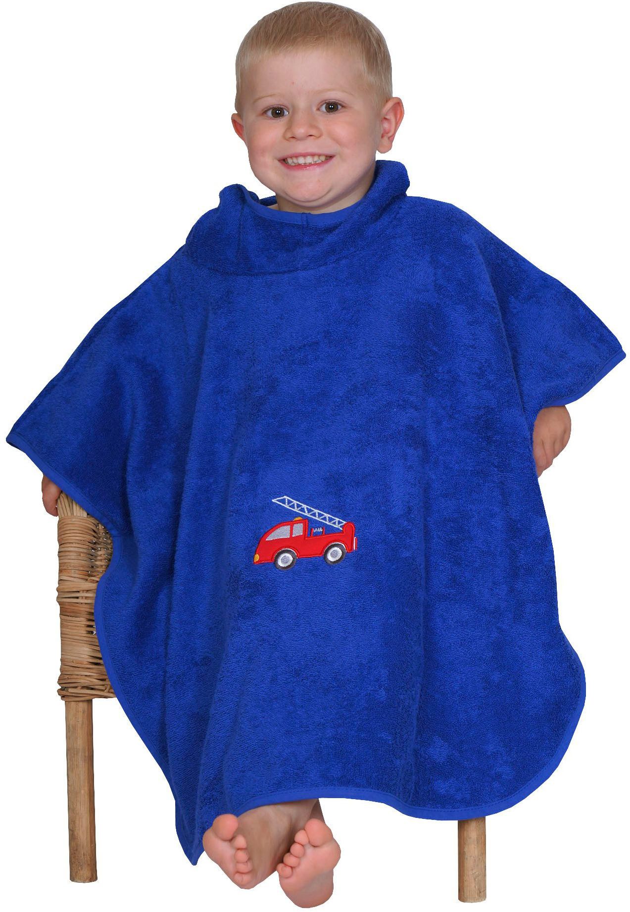 Wörner Badeponcho Feuerwehr royalblau, Frottier, Kapuze, maschinenwaschbar, trocknergeeignet
