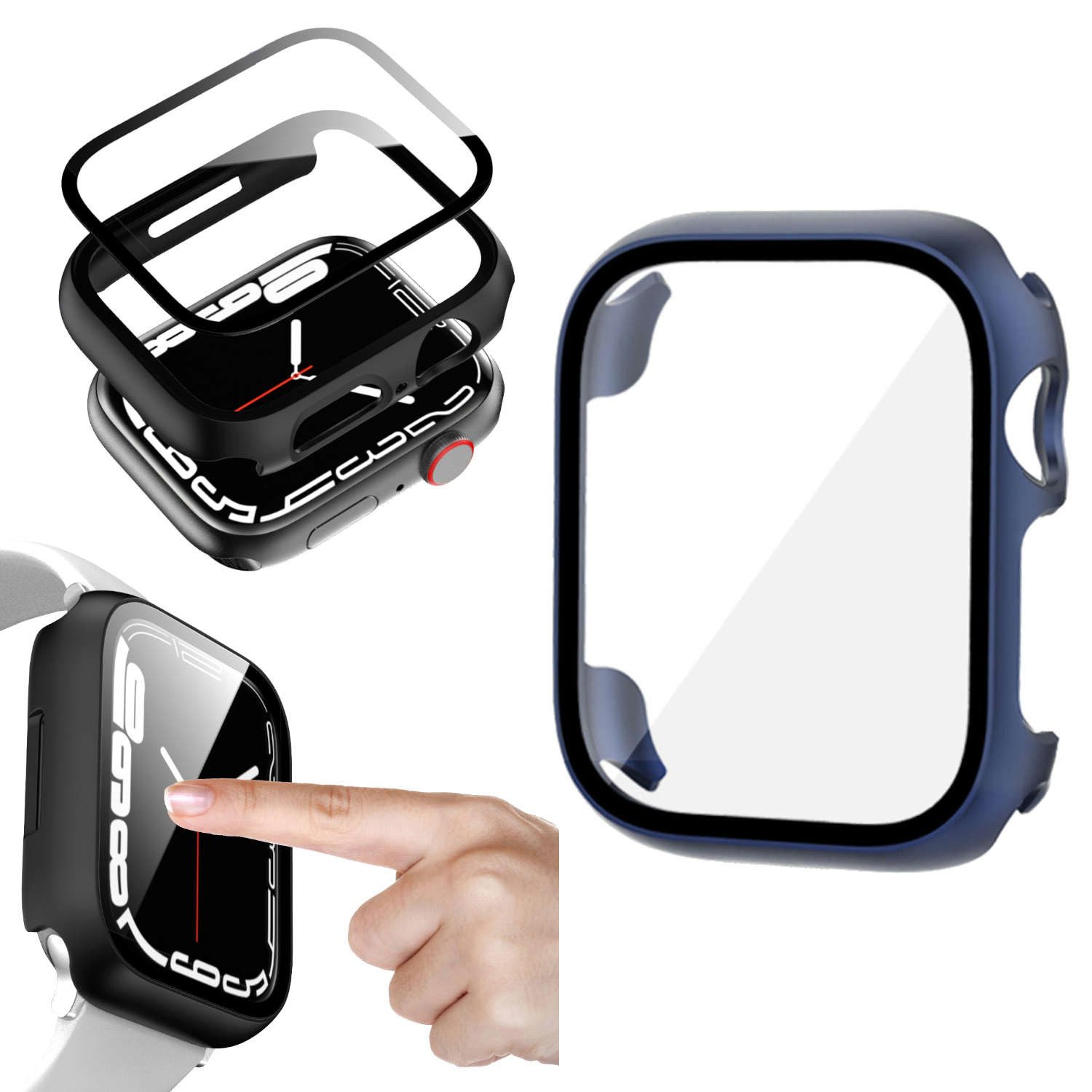 Wigento Smartwatch-Hülle Für Apple Watch Series 9 8 7 41mm / 6 SE 5 4 40mm 2 in 1 Hülle + Glas