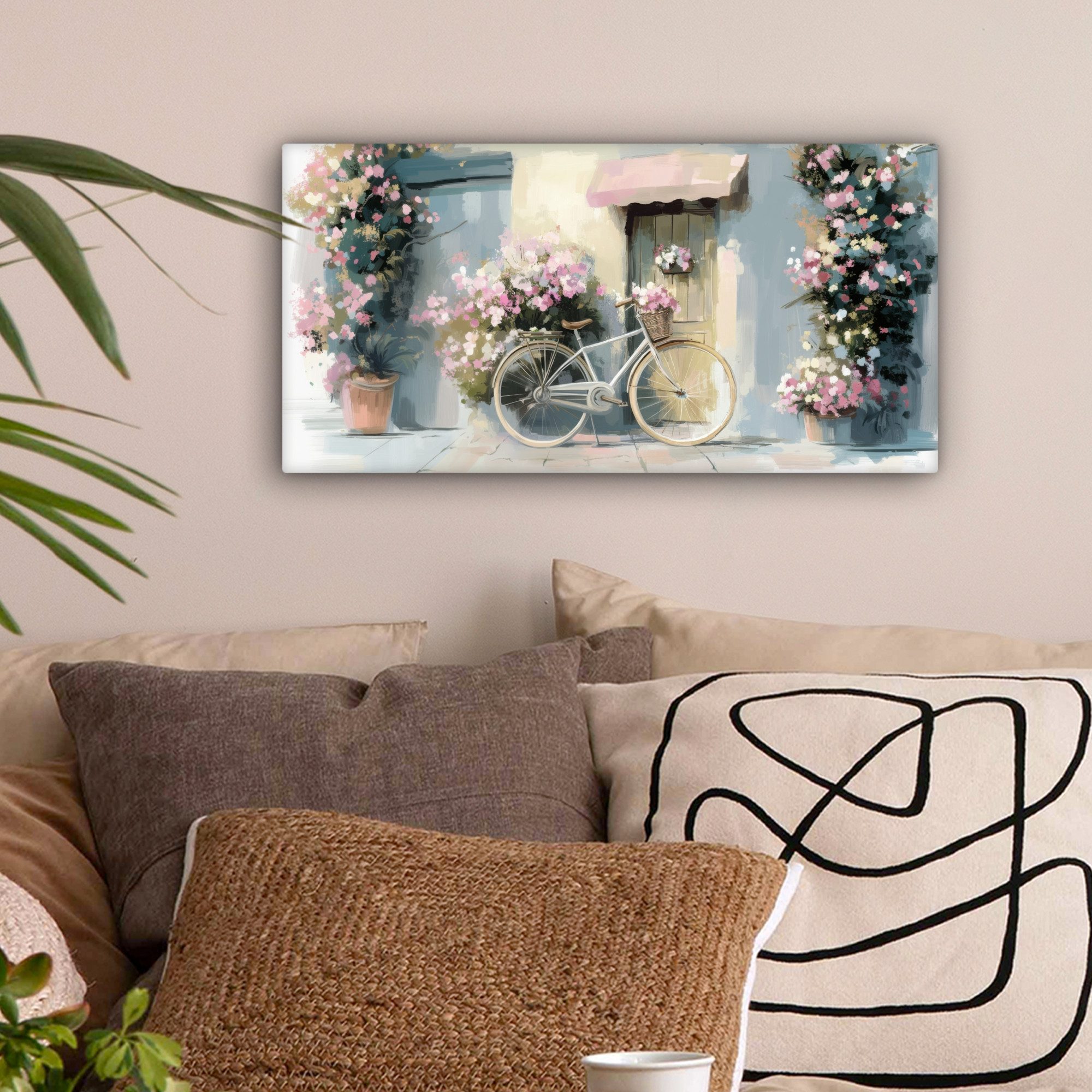 OneMillionCanvasses® Leinwandbild Panorama Fahrrad - Pastellfarben günstig online kaufen