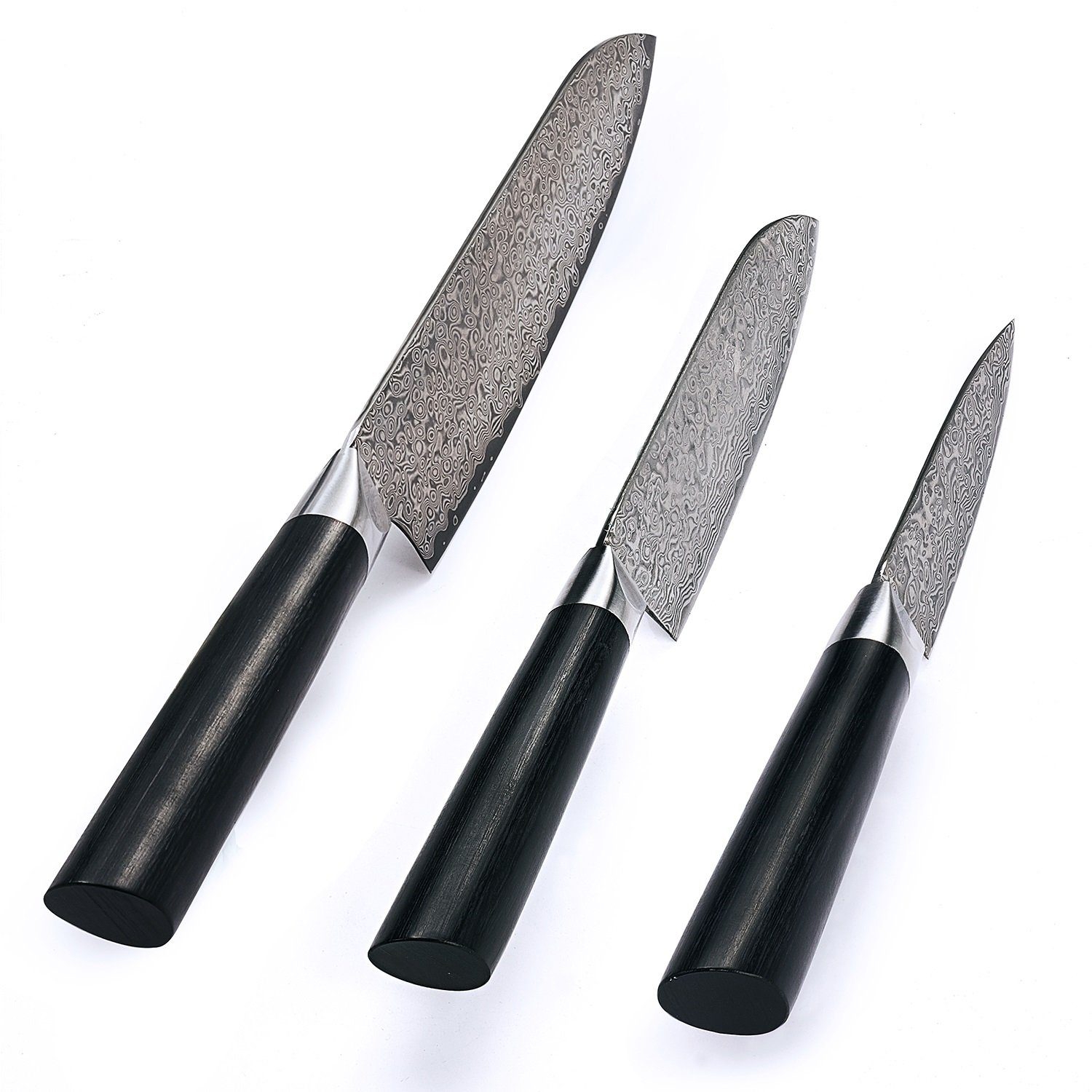 Klingen I Black Pakkah, I ZAYIKO dunkler Damaststahl 9-18cm Edition 3er Messer-Set Damast Messerset I dunkler