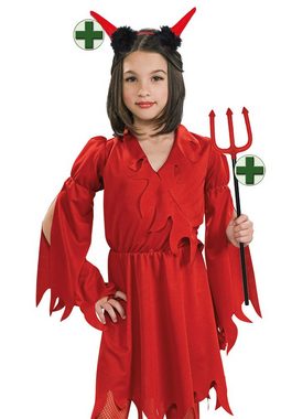 Karneval-Klamotten Teufel-Kostüm Teufelskleid rot mit Teufelshörner Teufelsgabel, Halloween Kinderkostüm Mädchenkostüm