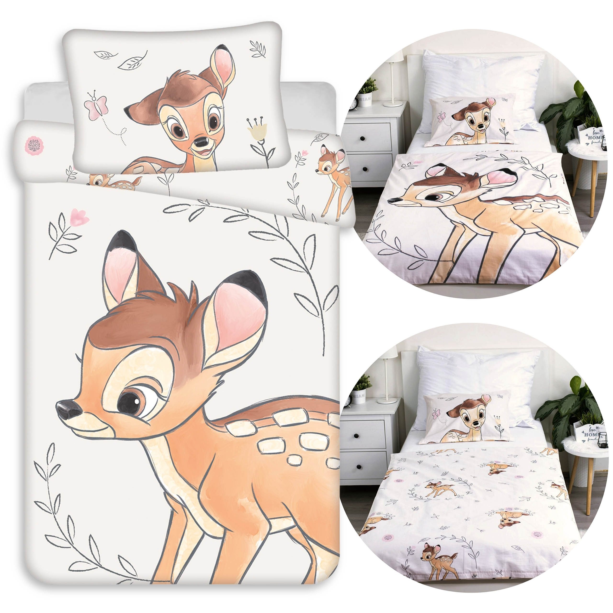 Sarcia.eu Kinderbettwäsche Bambi Beige Baumwolle doppelseitige Kinderbettwäsche 100x135cm+40x60cm