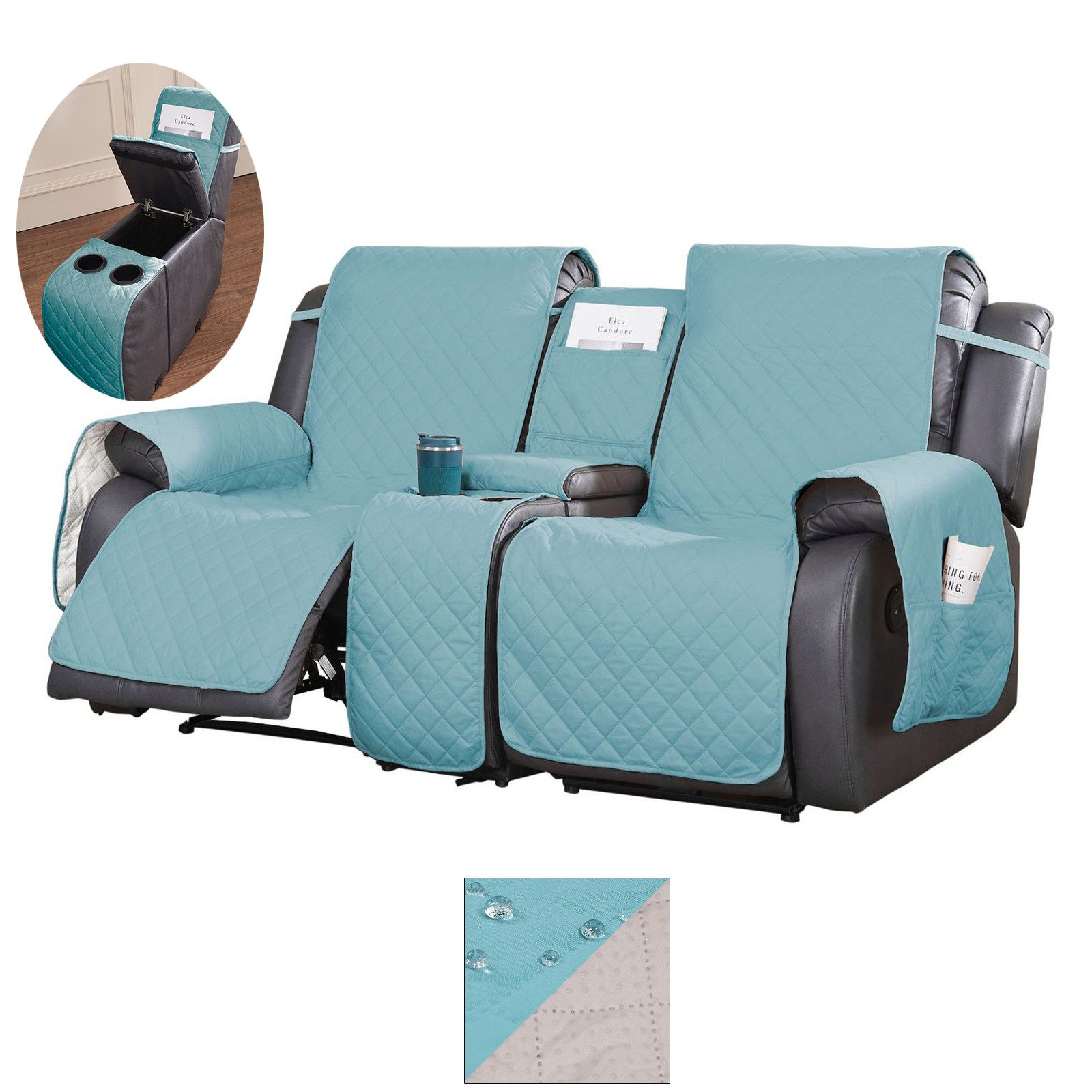 BTTO Sofahusse Sofahusse 2 Sitzer,Sofaüberzug mit Seitentasche,4-teilig, Mit elastischem Band,Mittelkonsole,für 2-Sitz Liegestuhlbezug