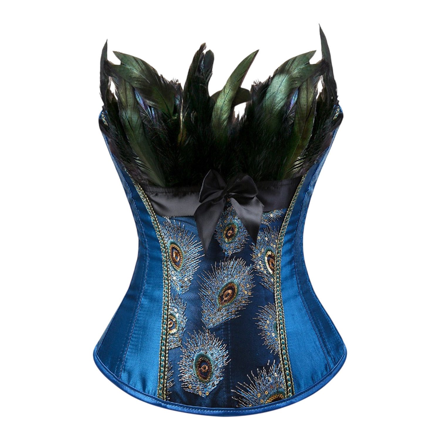 Refttenw Corsage Damen Korsage mit Pfauenfedern Bustier Corset Top Vintage Edel Korsett Bauchweg Taillenformend Figurformend