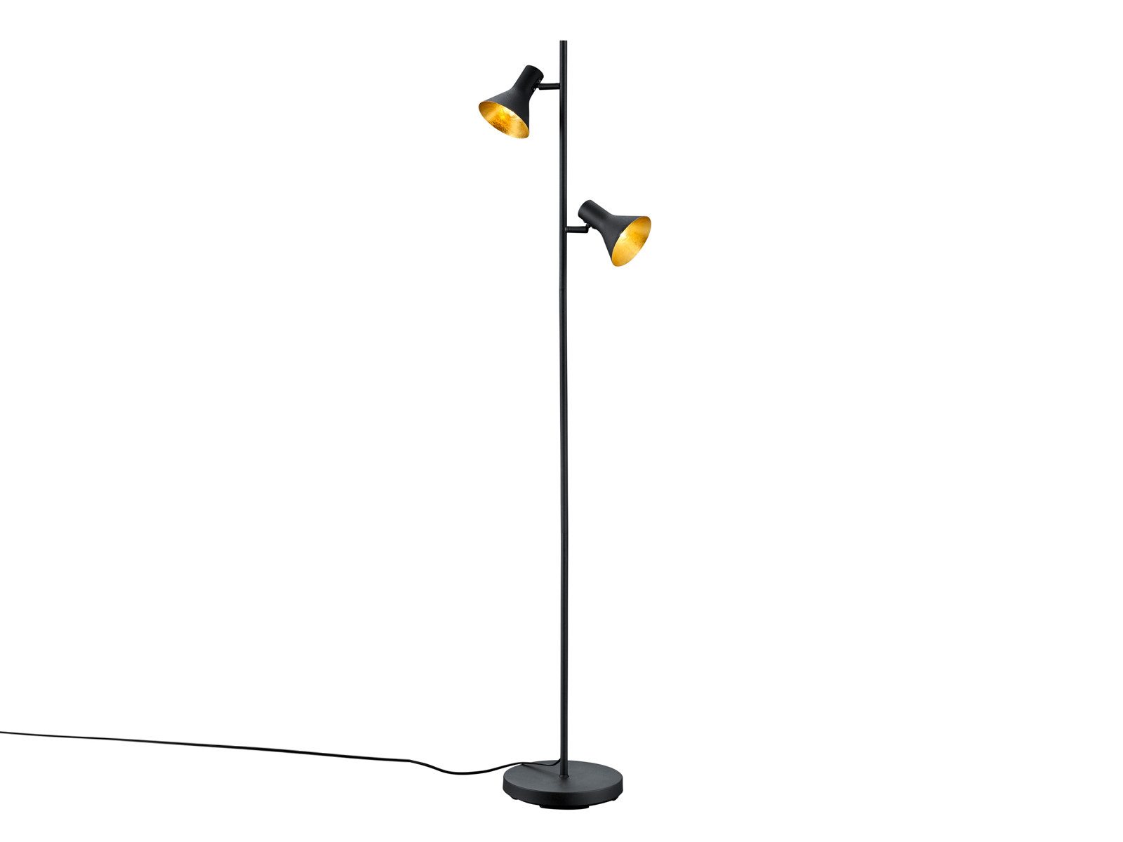 Reality Leuchten LED Stehlampe, Dimmfunktion, LED wechselbar, Warmweiß, Leselampe mehrflammig Industrial dimmbar Schwarz Gold-en Ecke, H 144cm