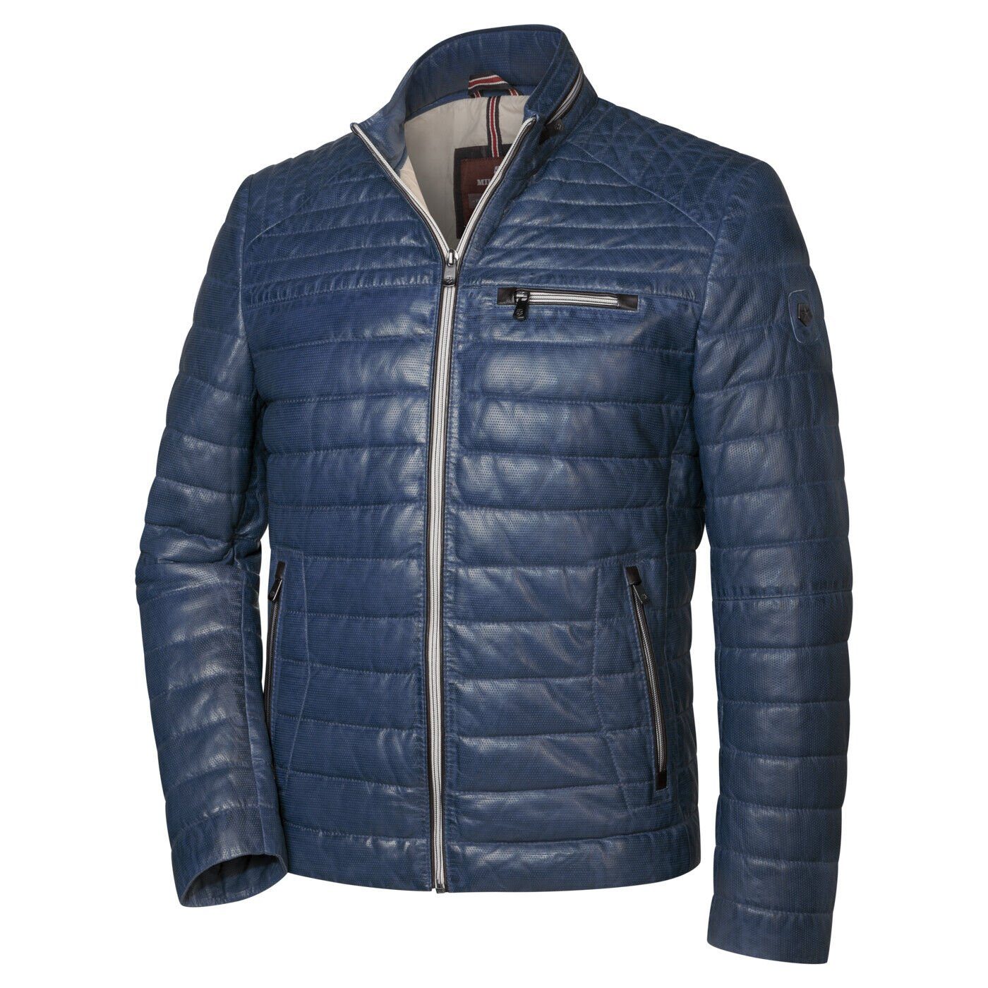 perforiertem Lammleder Milestone Blau aus Terenz Lederjacke