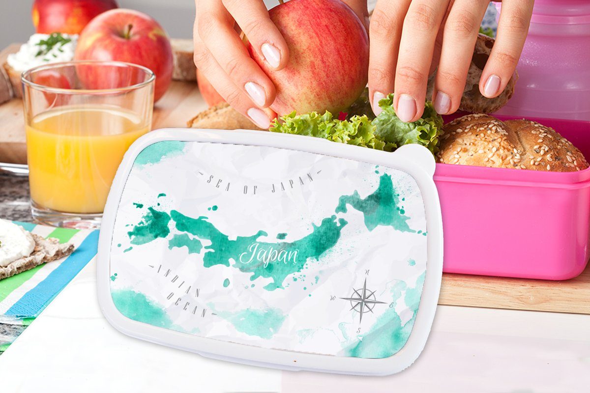 Snackbox, Türkis Kunststoff, Brotbox Kinder, - Lunchbox - Abstrakt, Weltkarte Erwachsene, rosa Kunststoff Mädchen, Brotdose MuchoWow (2-tlg), für