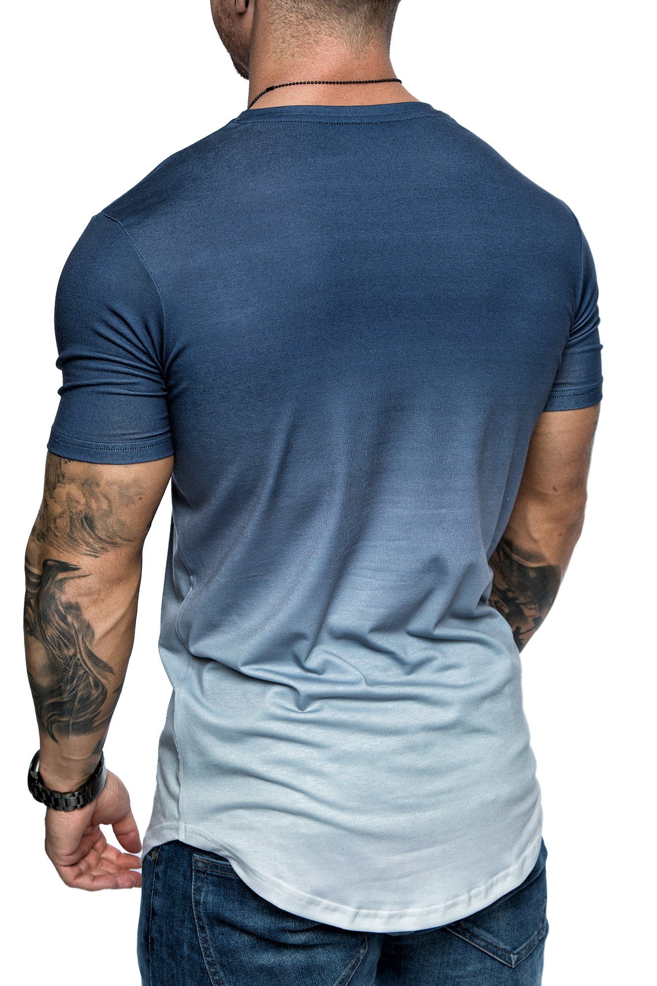 Design Crew Neck Waterfall mit Rundhalsausschnitt Navyblau/Weiß LIAM Herren T-Shirt REPUBLIX Shirt Oversize