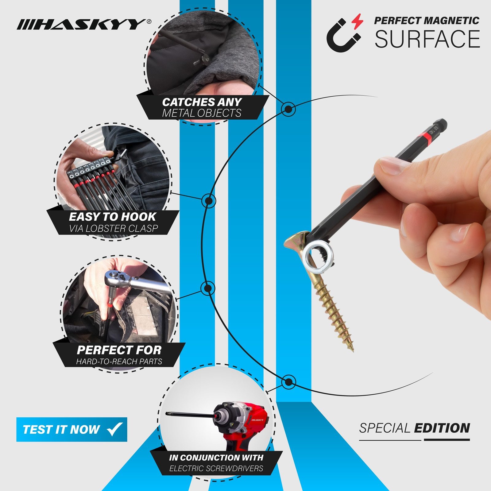 HASKYY Torx-Bit Lang Torx Bits Set 150mm 1/4" Schraubendreher T8-T40 Schwarz Torx