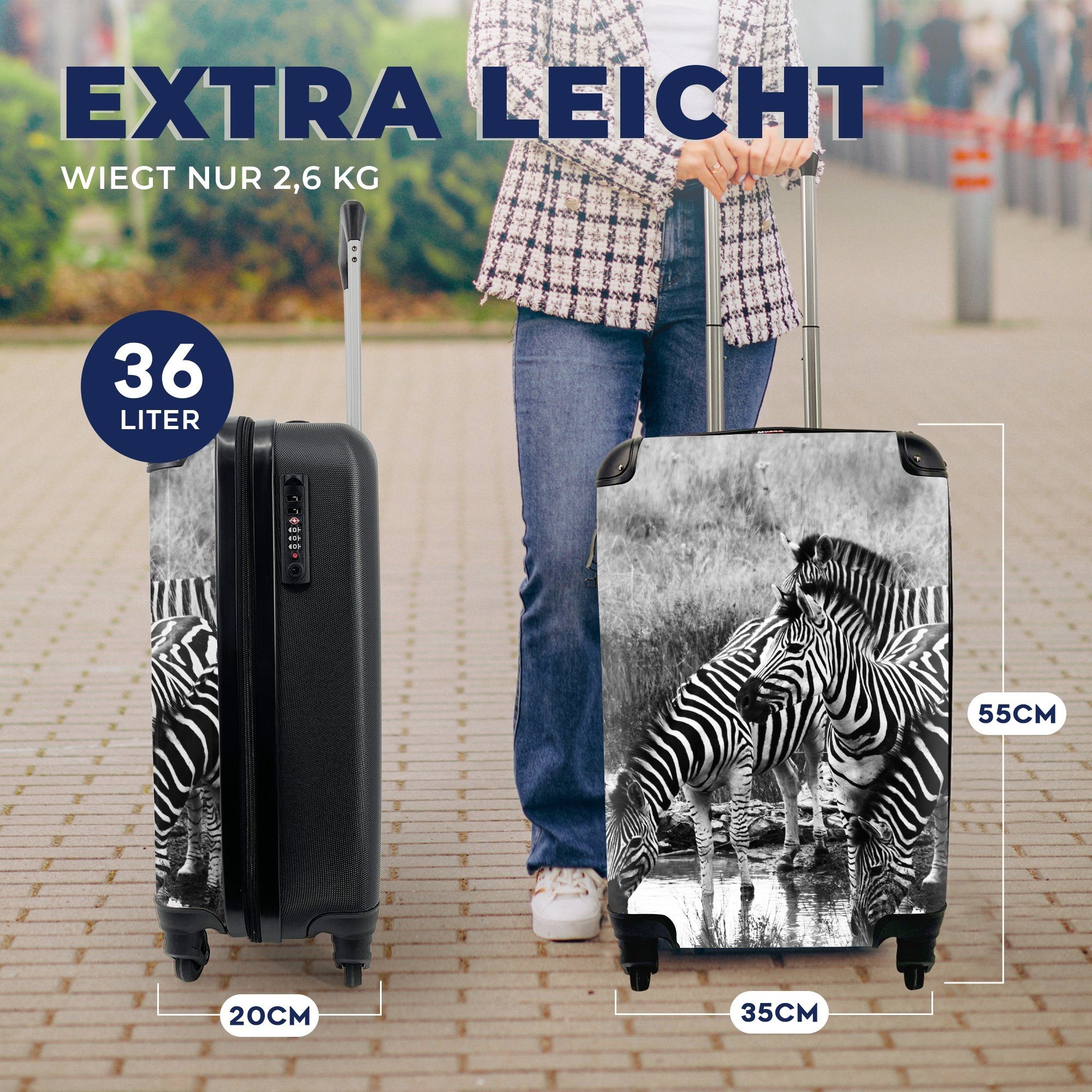 MuchoWow Handgepäckkoffer Trinkende Zebras, für rollen, Handgepäck Rollen, Reisetasche Trolley, mit Reisekoffer 4 Ferien