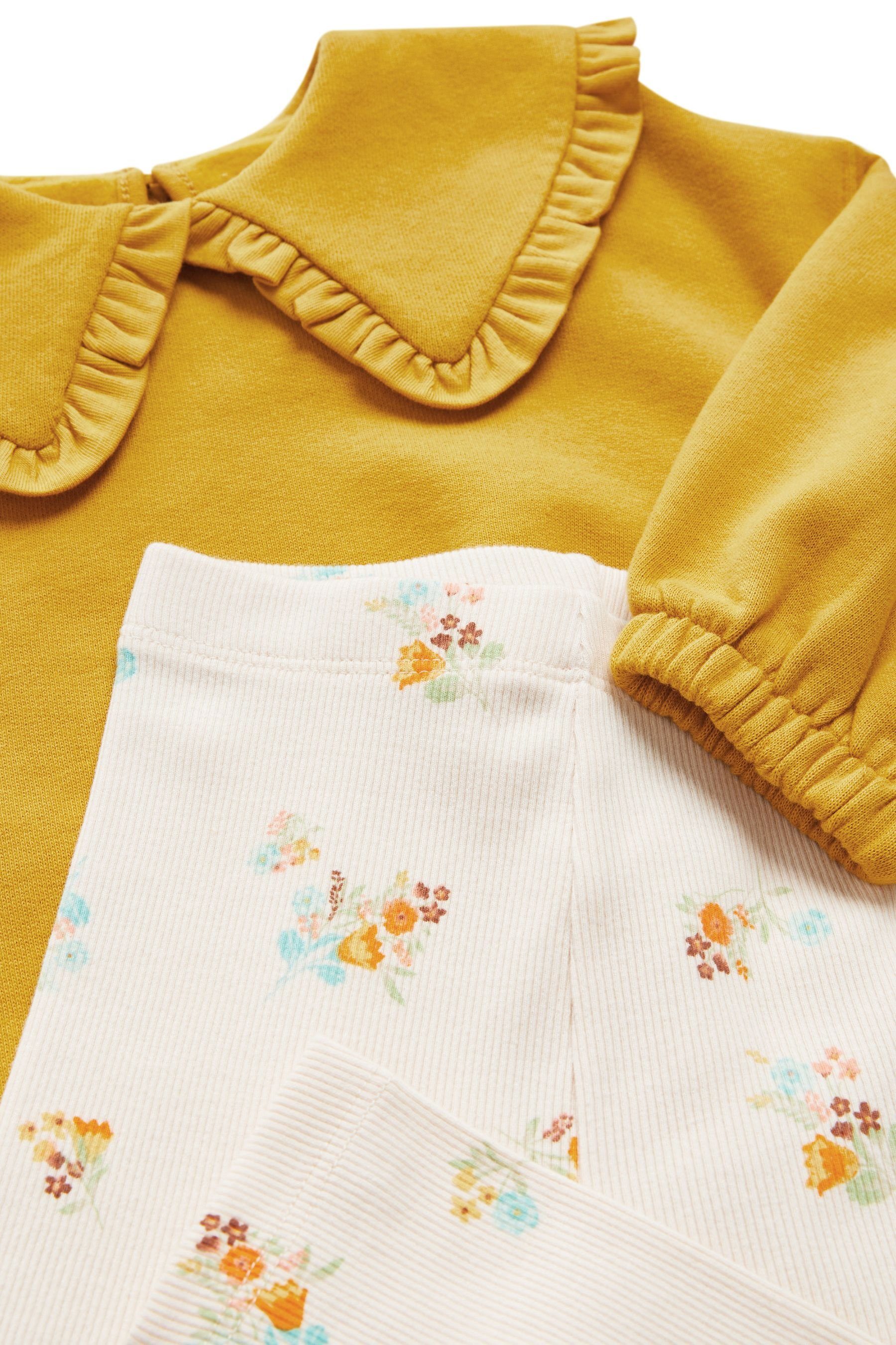 Shirt Kragen & und Set Leggings mit im Next Sweatshirt Leggings Floral (2-tlg) Yellow