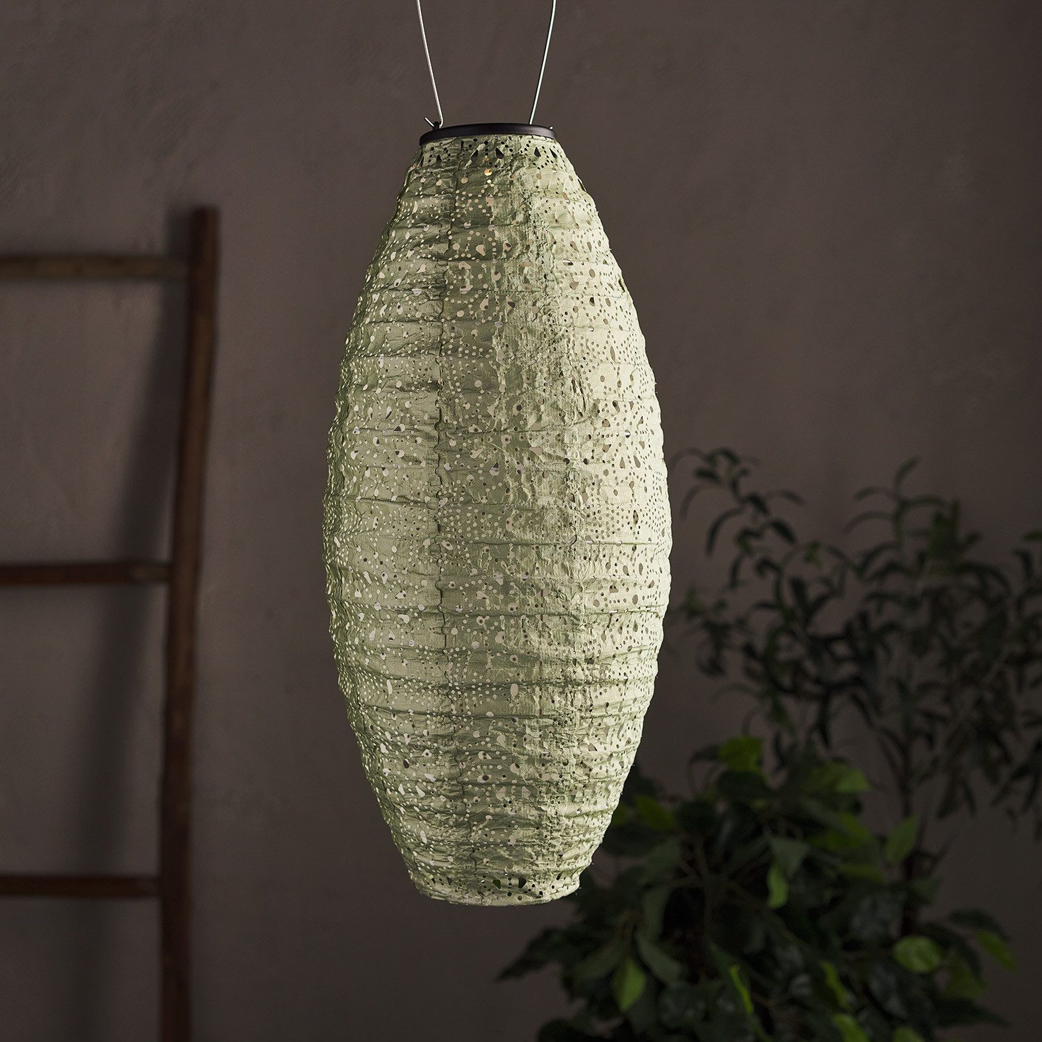 Lights4fun LED Laterne Tyvek Solar Lampion grün