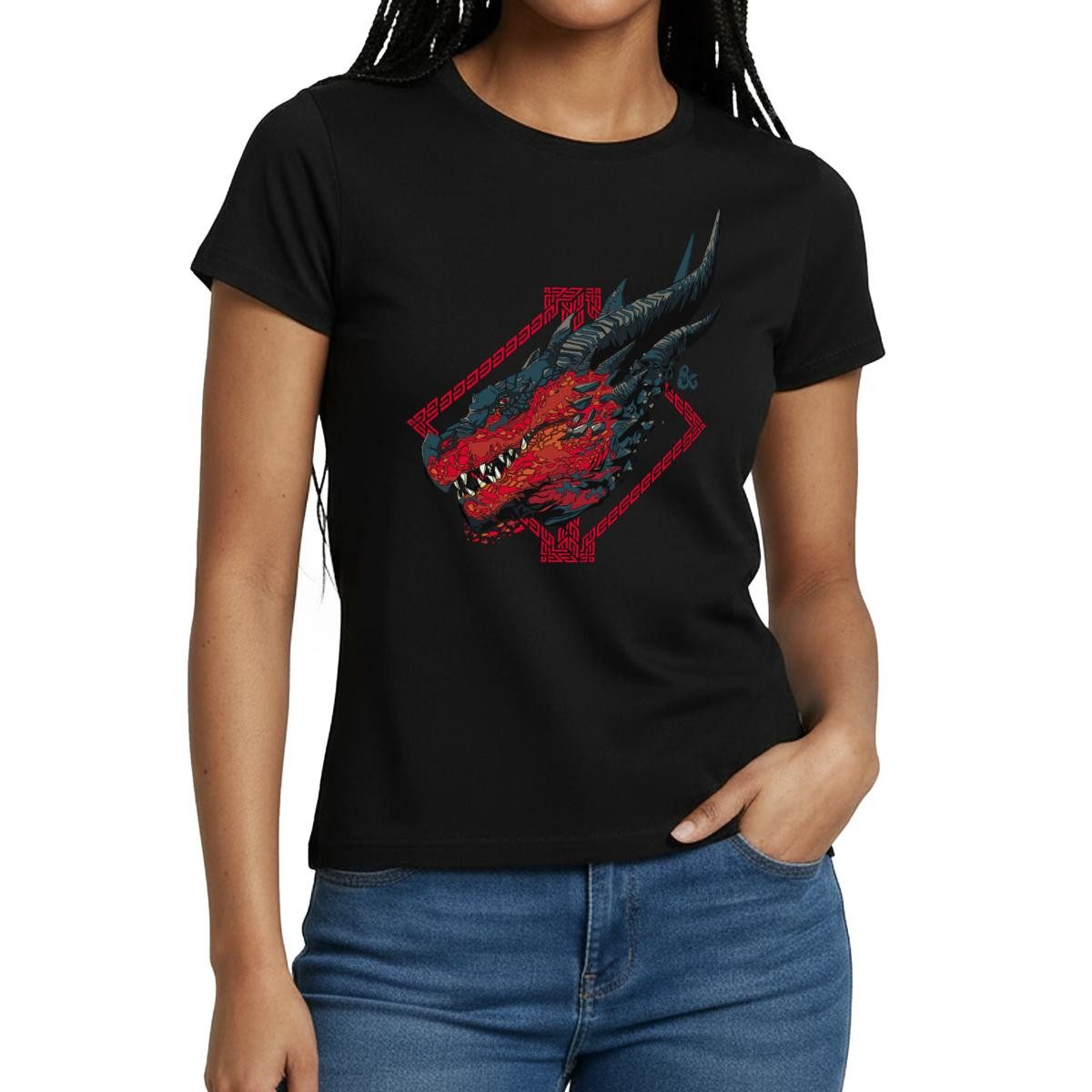 T-Shirt Dungeon & Dragons DND Drachenkopf Frauen T-Shirt