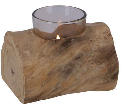 Guru-Shop Windlicht Kerzenleuchter aus Wurzelholz - mit Kerzenglas