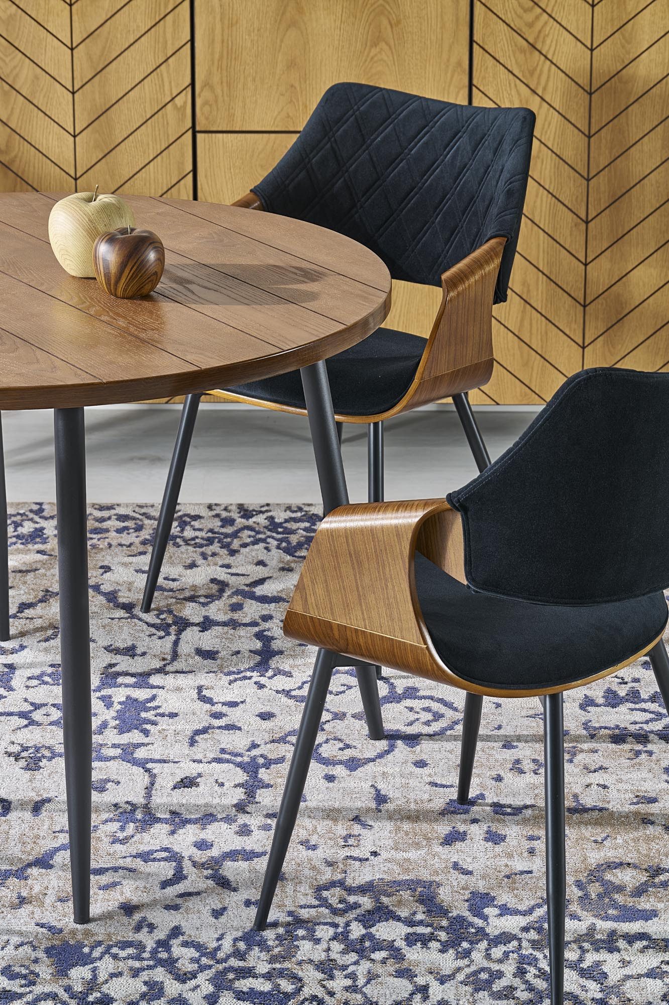 designimpex Esstisch Design Esstisch rund HBA-111 Nussbaum Schwarz Esszimmer Küchen Tisch, Esstisch, Esszimmertisch, Tisch, Ausziehtisch, Küchentisch, Esszimmer