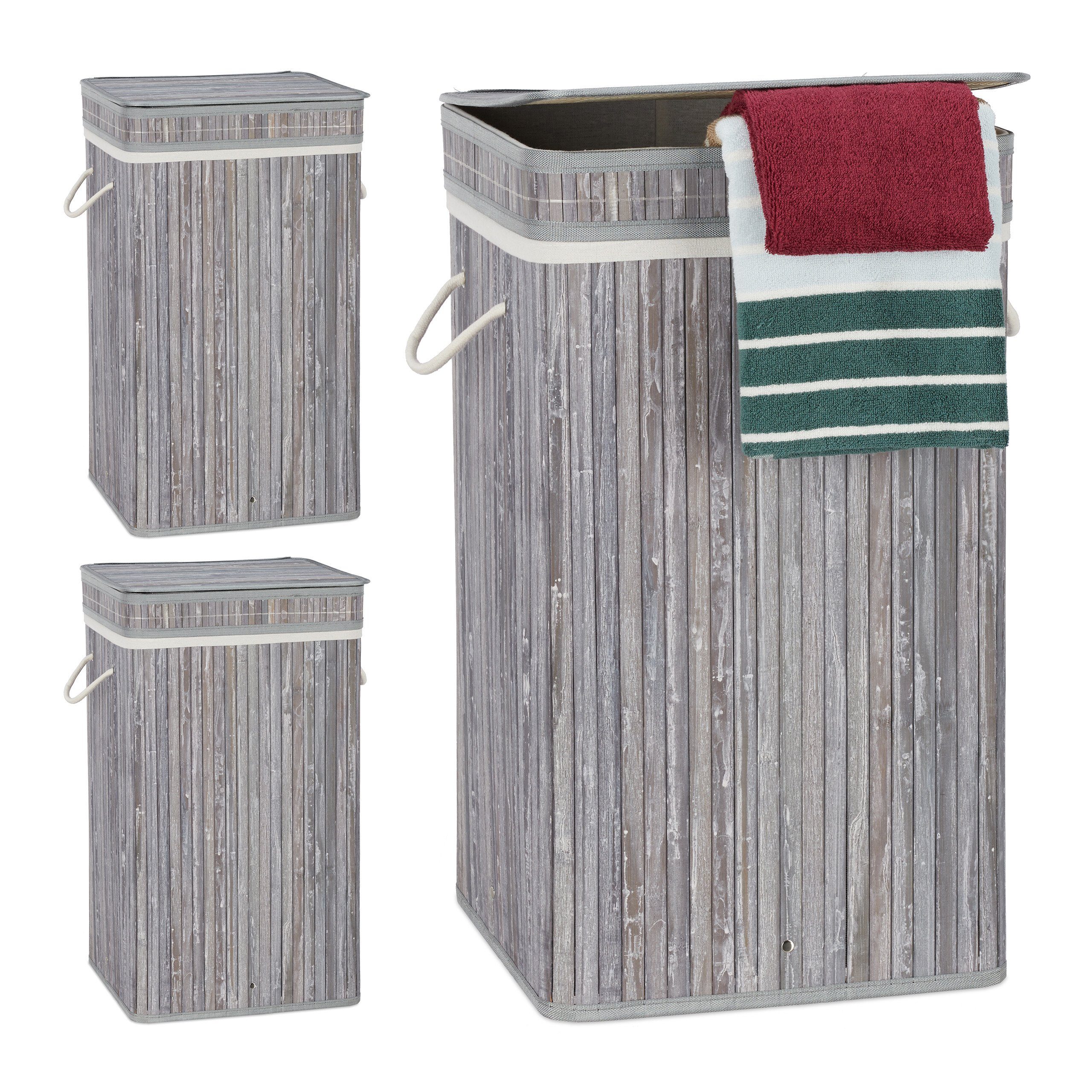 relaxdays Wäschekorb »3 x Faltbarer Wäschekorb Bambus grau« online kaufen |  OTTO
