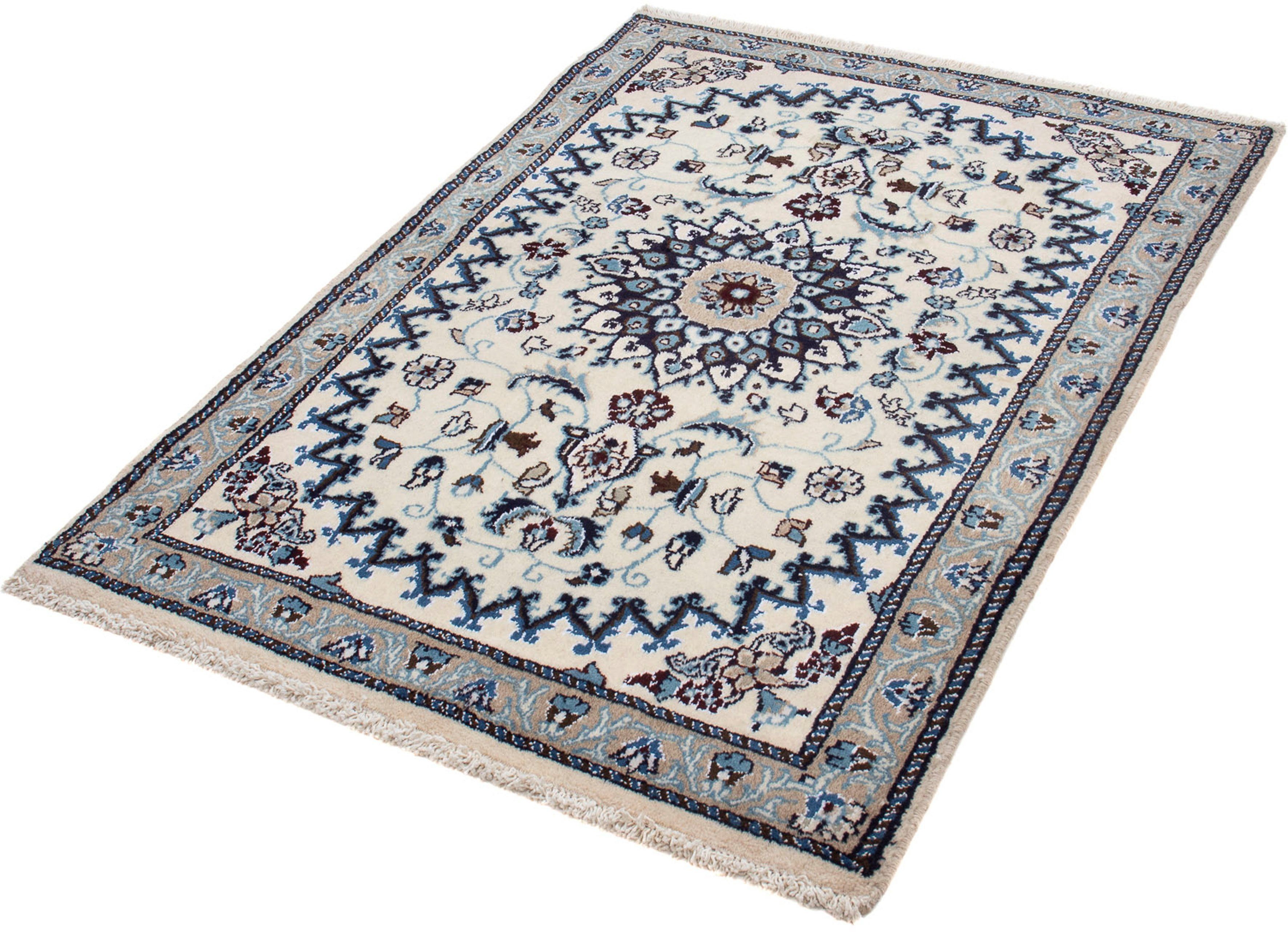 Orientteppich Perser - Nain - 133 x 93 cm - beige, morgenland, rechteckig, Höhe: 10 mm, Wohnzimmer, Handgeknüpft, Einzelstück mit Zertifikat