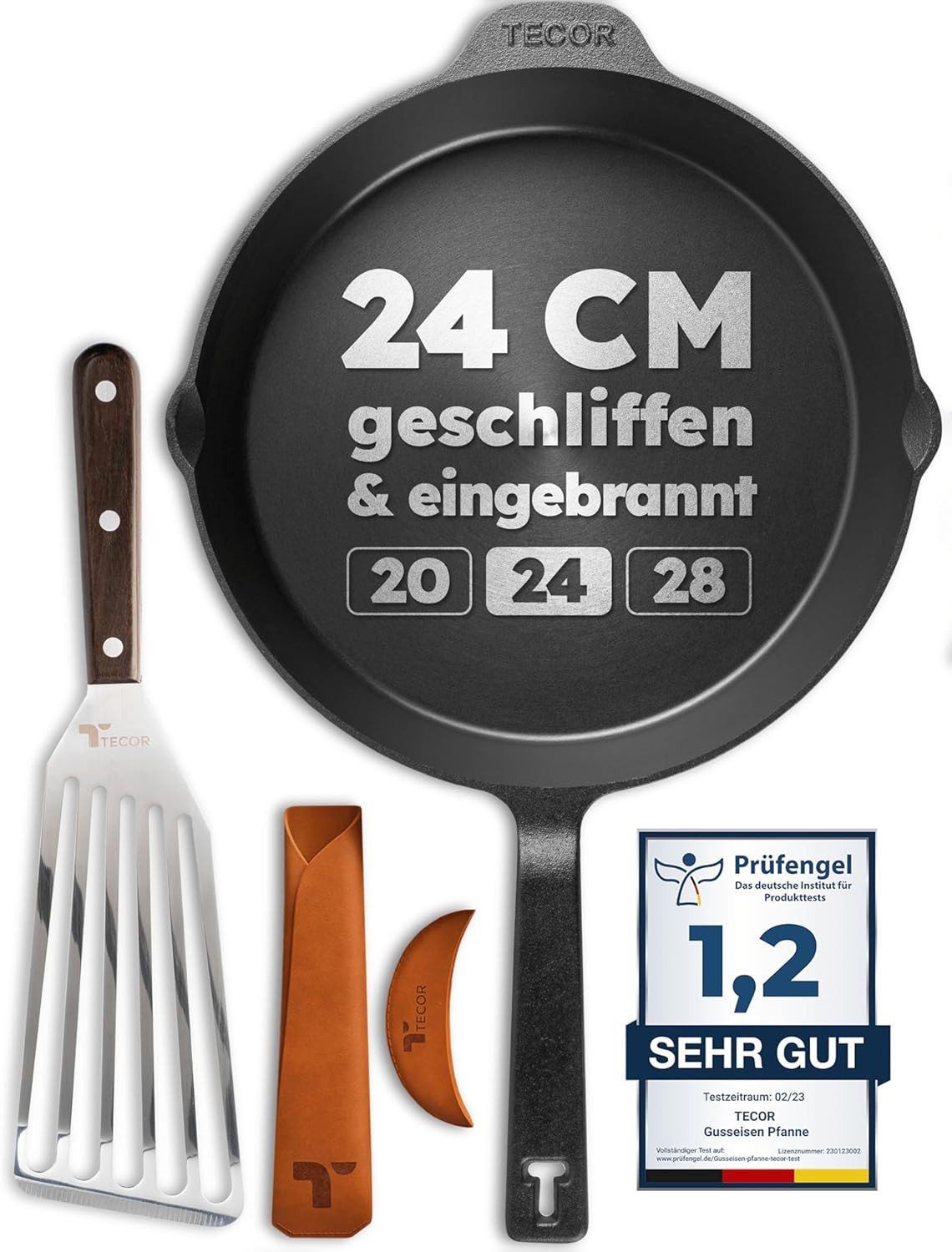 Tecor Grillpfanne Induktion - Gusseisenpfanne geschliffen - Antihaft Gusspfanne, Gusseisen (natürlich - Langlebige Pfanne)