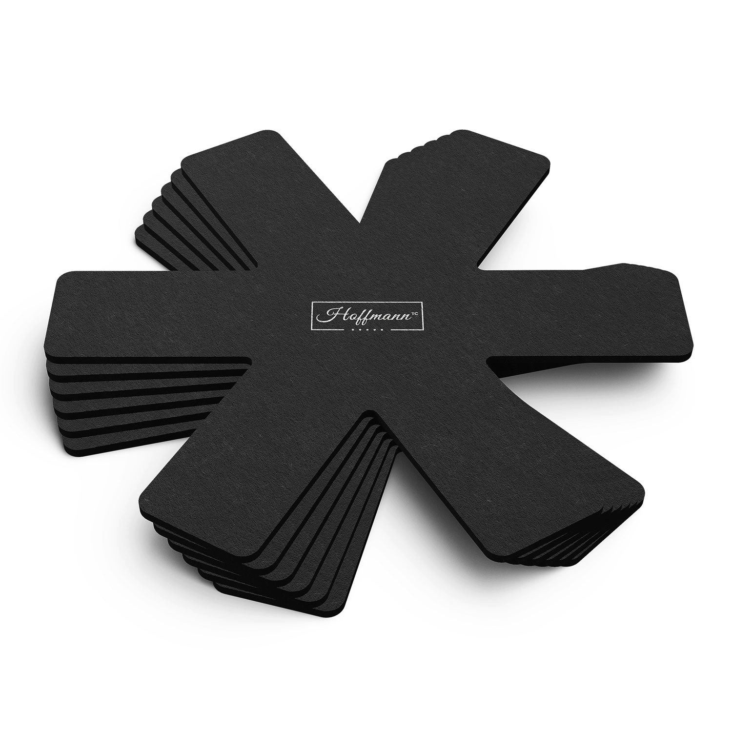 Hoffmann Germany Pfannenschoner Stapelschutz 38×38 cm, 6er-Set, zuschneidbar, hitzebeständig, Zubehör für alle Pfannen und Töpfe bis 38 cm, Set, 6-tlg., 5 mm stark, 90% Polyester, abwaschbar, Schutz für Kochgeschirr