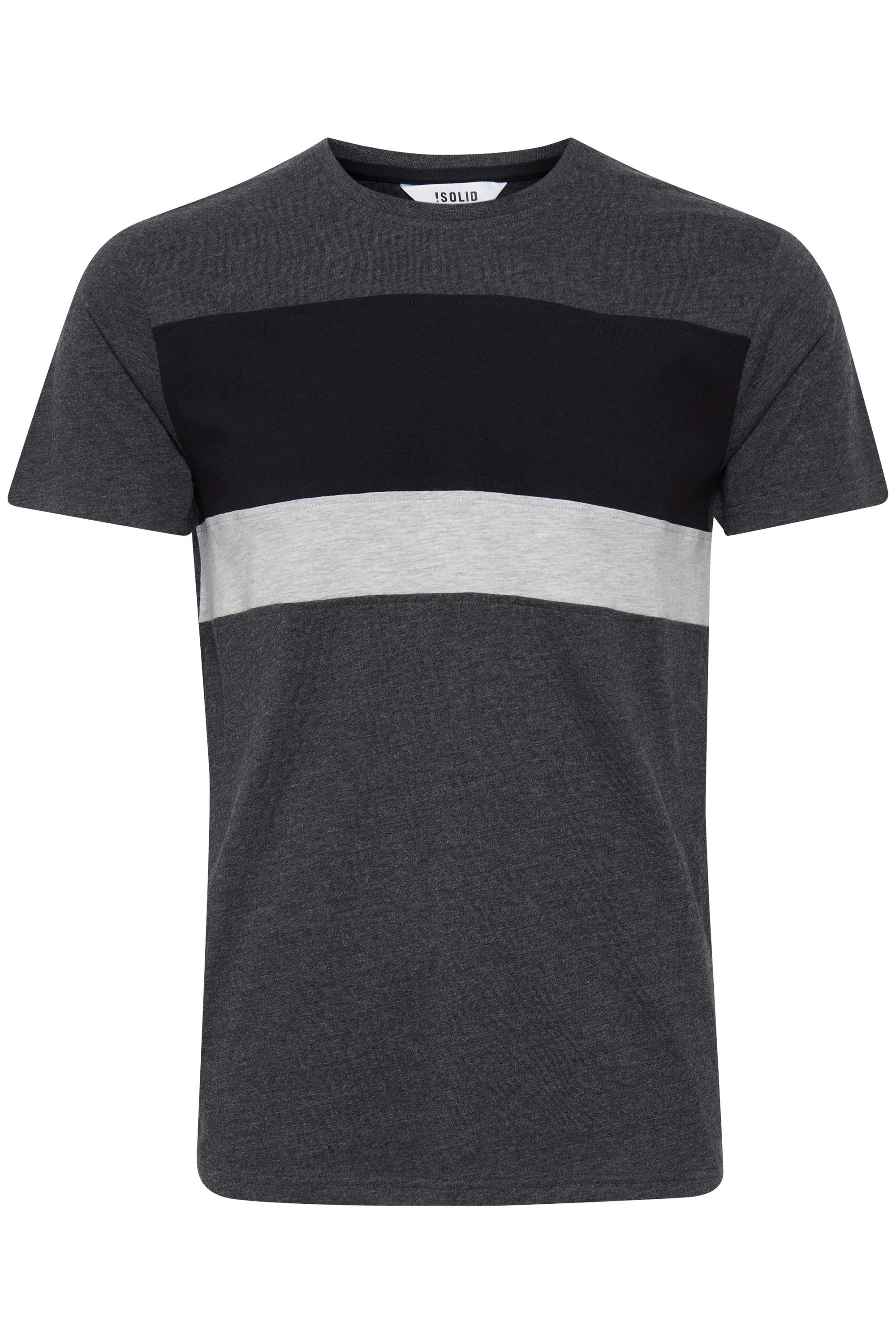 !Solid Rundhalsshirt SDSascha T-Shirt in Tricolor Streifenoptik Dark Grey Melange (8288)