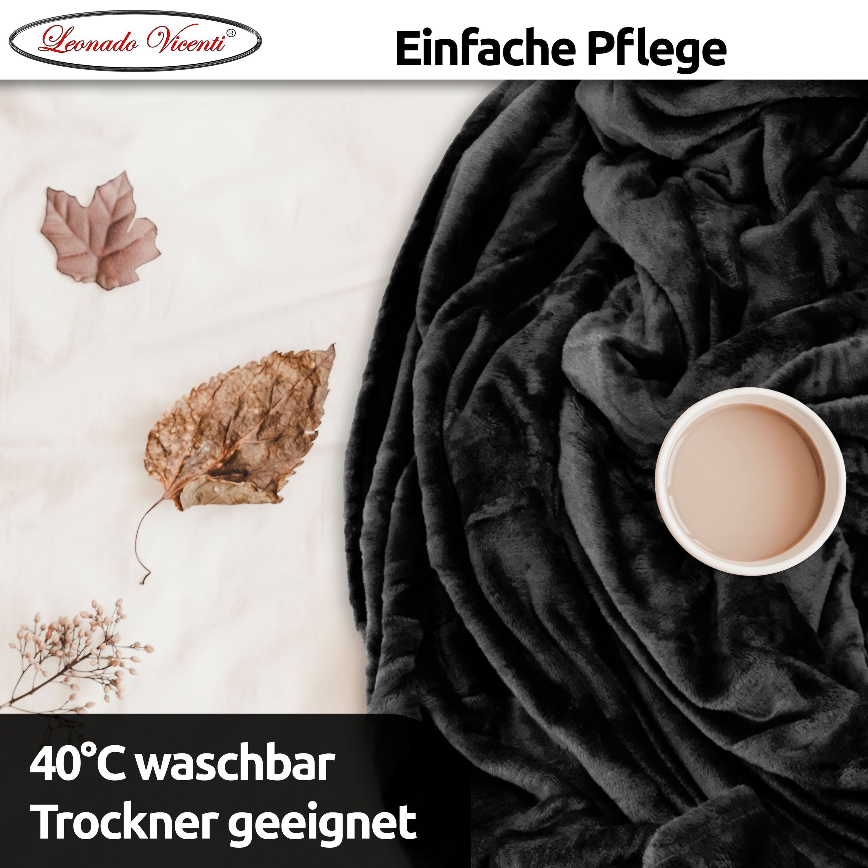 Wohndecke kuschelig warm 150x200, 220x240 oder 270x230, Leonado Vicenti, Kuscheldecke flauschig weich, Einfarbig