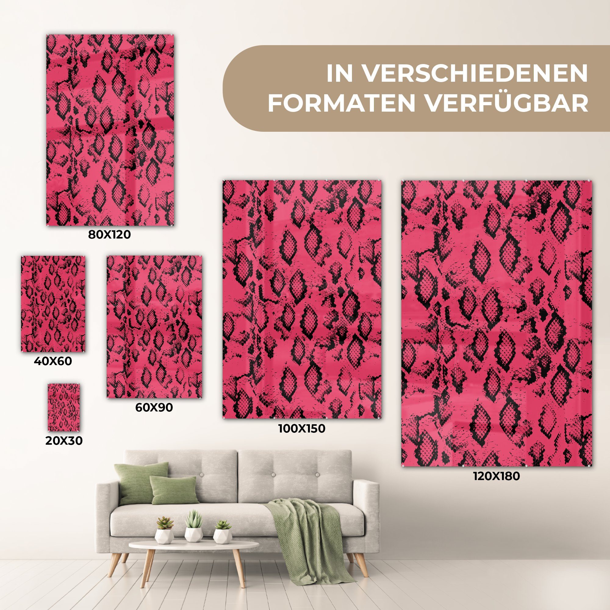 - Schlangenhaut (1 Wanddekoration Glasbilder - Glas auf Wandbild MuchoWow Bilder - Tiermuster Foto Rosa, - St), Glas Acrylglasbild - auf