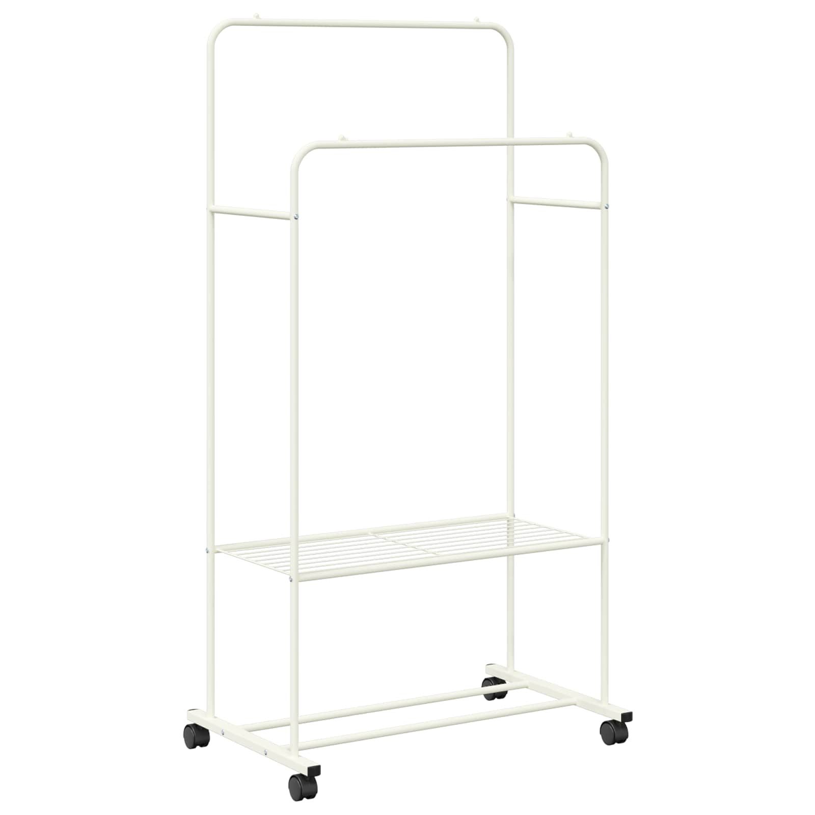 furnicato Kleiderständer mit Regal 80 x 53 x 156 cm Weiß, Garderobenständer mit 2 Ablageregalen und Rollen für dein Schlafzimmer
