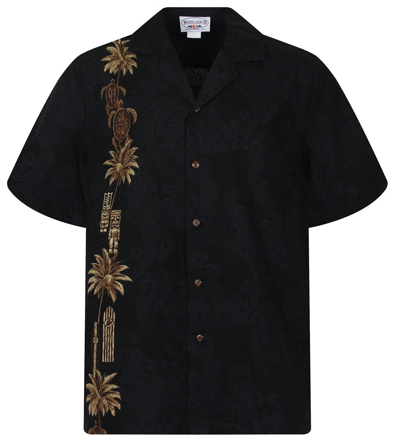 Pacific Legend Hawaiihemd "Turtle Vertikal" Herren Kurzarm Baumwolle Kokosknöpfe Original Hawaii