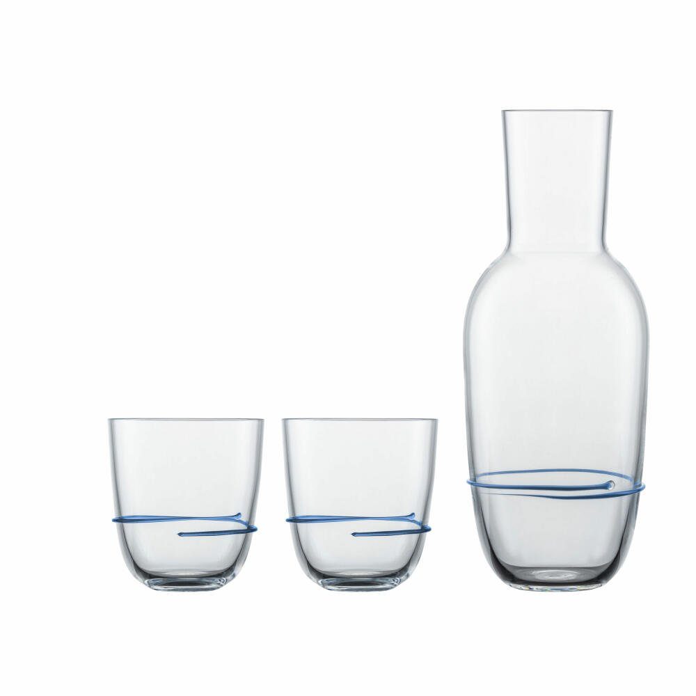 Zwiesel Glas Gläser-Set Aura Blau, Glas, Karaffe mit 2 Bechern