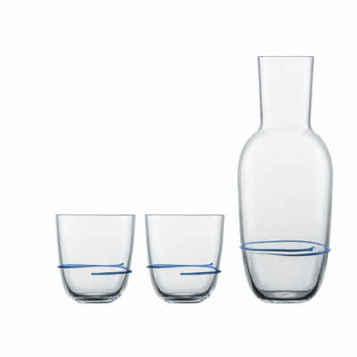 Zwiesel Glas Gläser-Set Aura Blau, Glas, Karaffe mit 2 Bechern