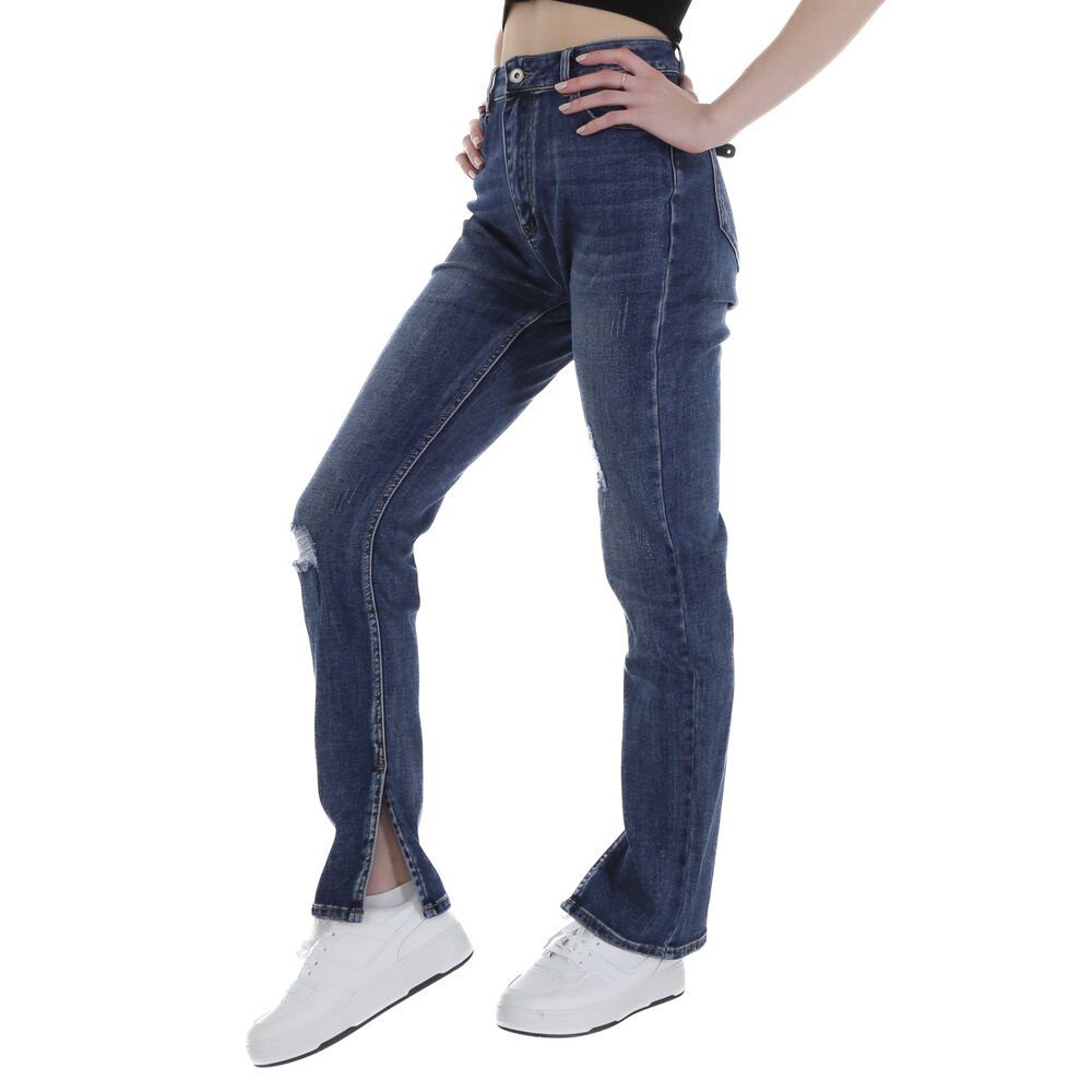 Ital-Design Blau Destroyed-Look Jeans Damen in Stretch High-waist-Jeans Freizeit High Waist