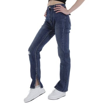 Ital-Design High-waist-Jeans Damen Freizeit Destroyed-Look Stretch High Waist Jeans in Blau