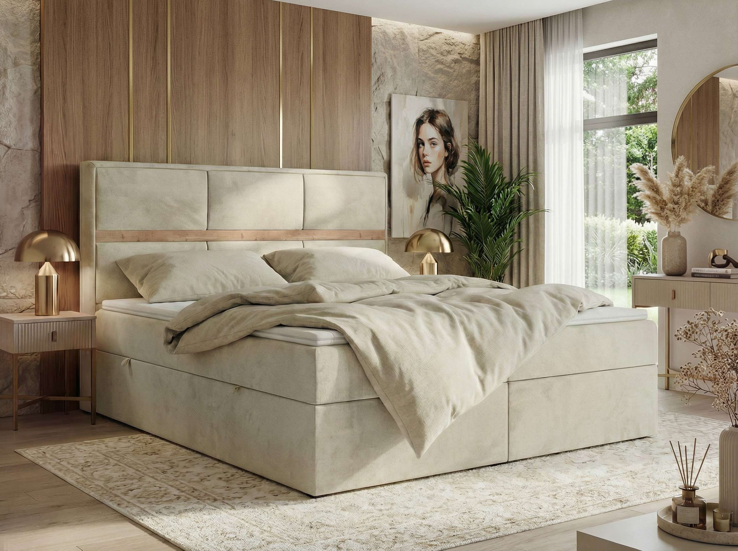 MKS MÖBEL Boxbett ORVO (Boxspringbett - Set, Packung, Gepolstertes Kopfteil, Polsterbett, Visco/T25 Topper), in verschiedenen Größen und Härtegraden, Multipocket-Matratzen