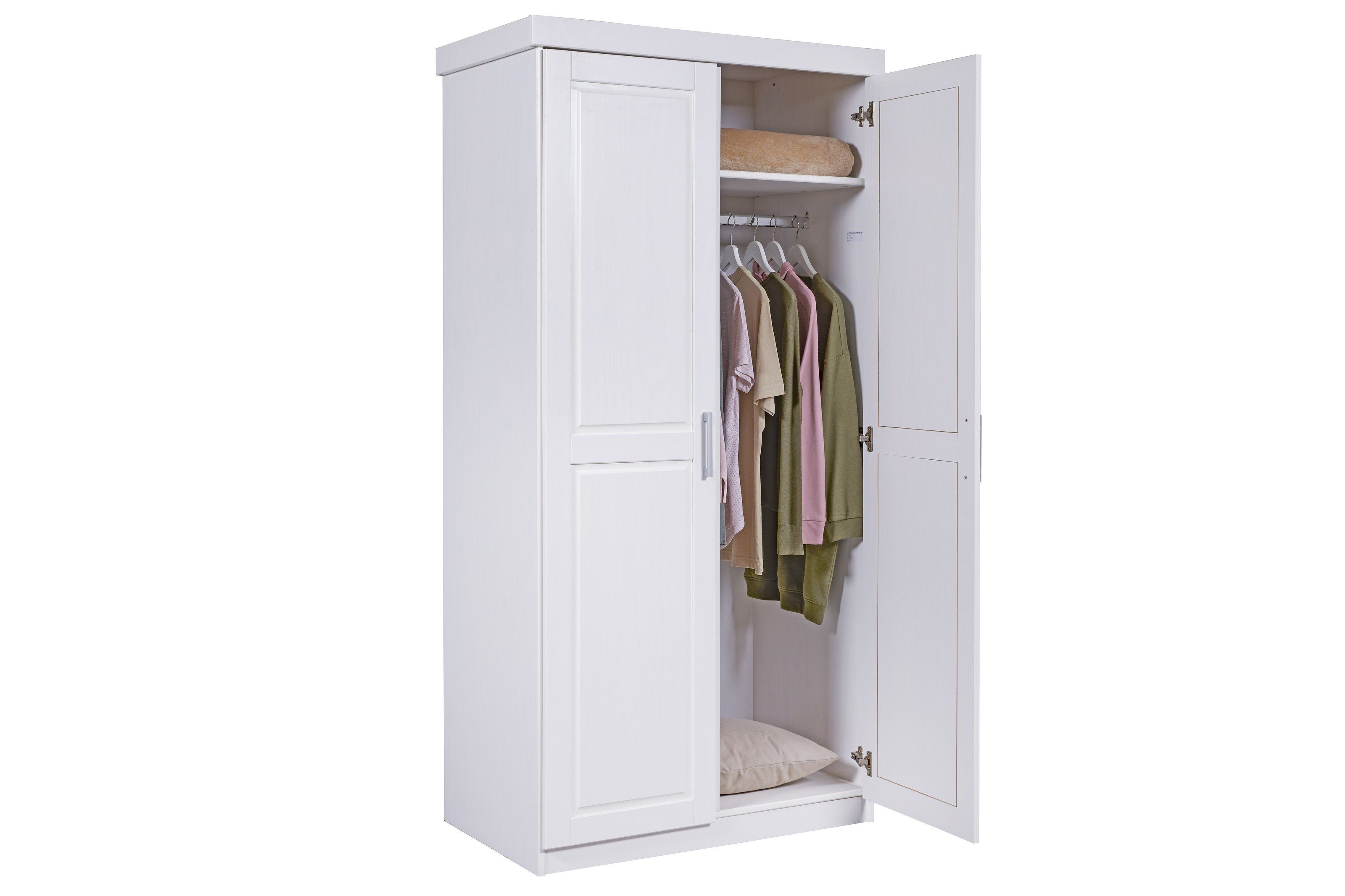 cm) einem 190 Weiss mit 2 und Kleiderschrank möbelando aus in x 55 Hakon (BxHxT Türen 95 x Einlegeboden Massivholz