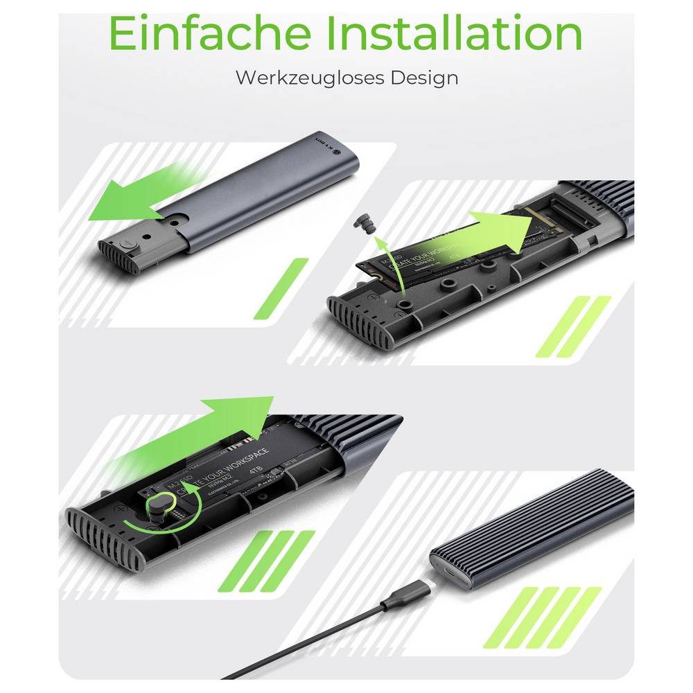 ICY BOX Festplatten-Gehäuse 61124 M.2 SSD-Gehäuse USB-A (USB 3.2 Gen 2), USB-C® (USB 3.2 Gen 2)