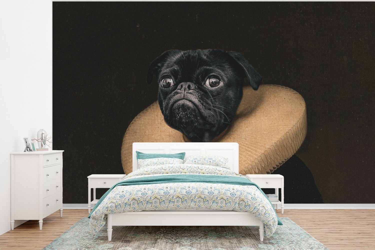 MuchoWow Fototapete Hund - Gemälde - Tierkopf, Matt, bedruckt, (6 St), Wallpaper für Wohnzimmer, Schlafzimmer, Kinderzimmer, Vinyl Tapete