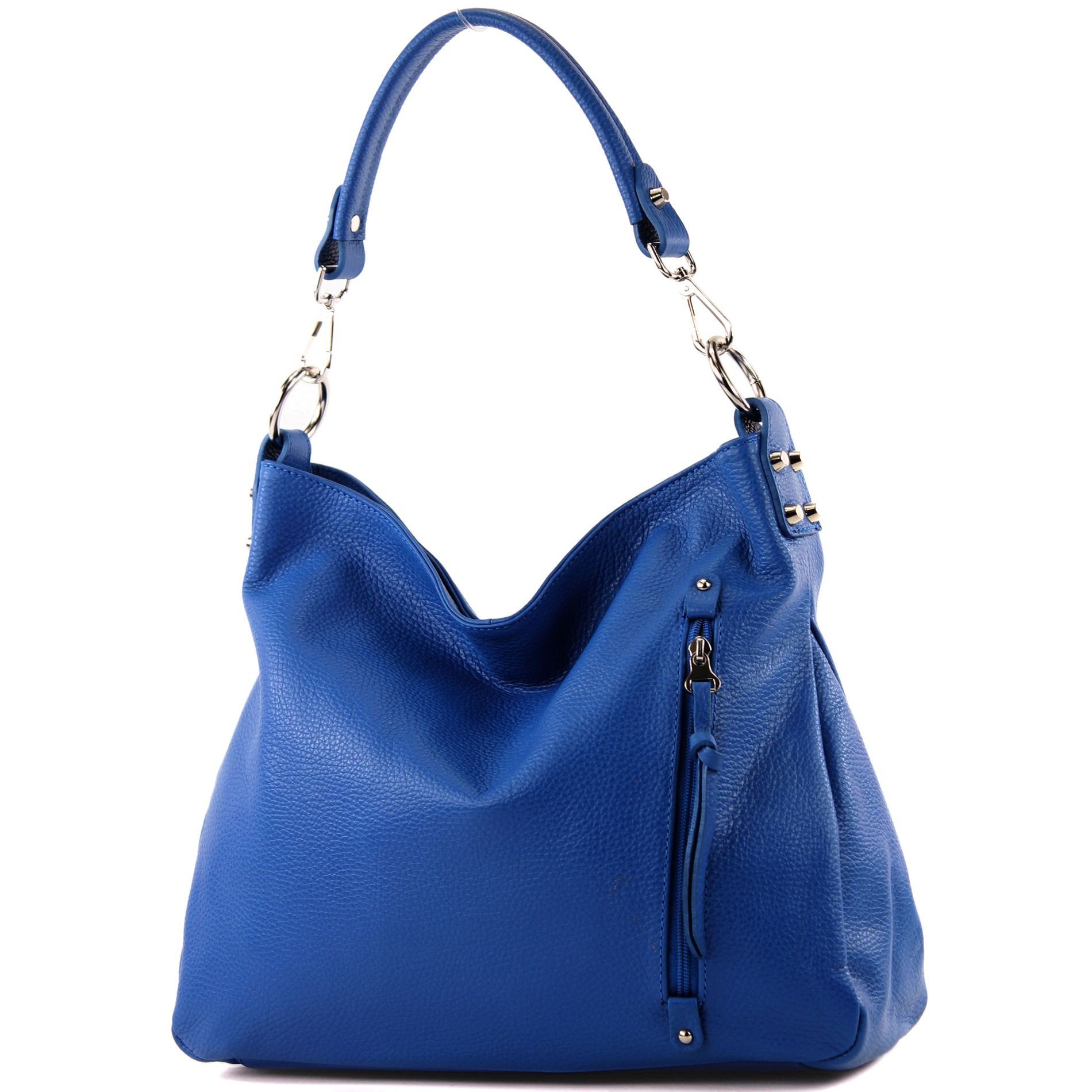 modamoda de Schultertasche T183v3, Echtleder Handmade in Italy Blau