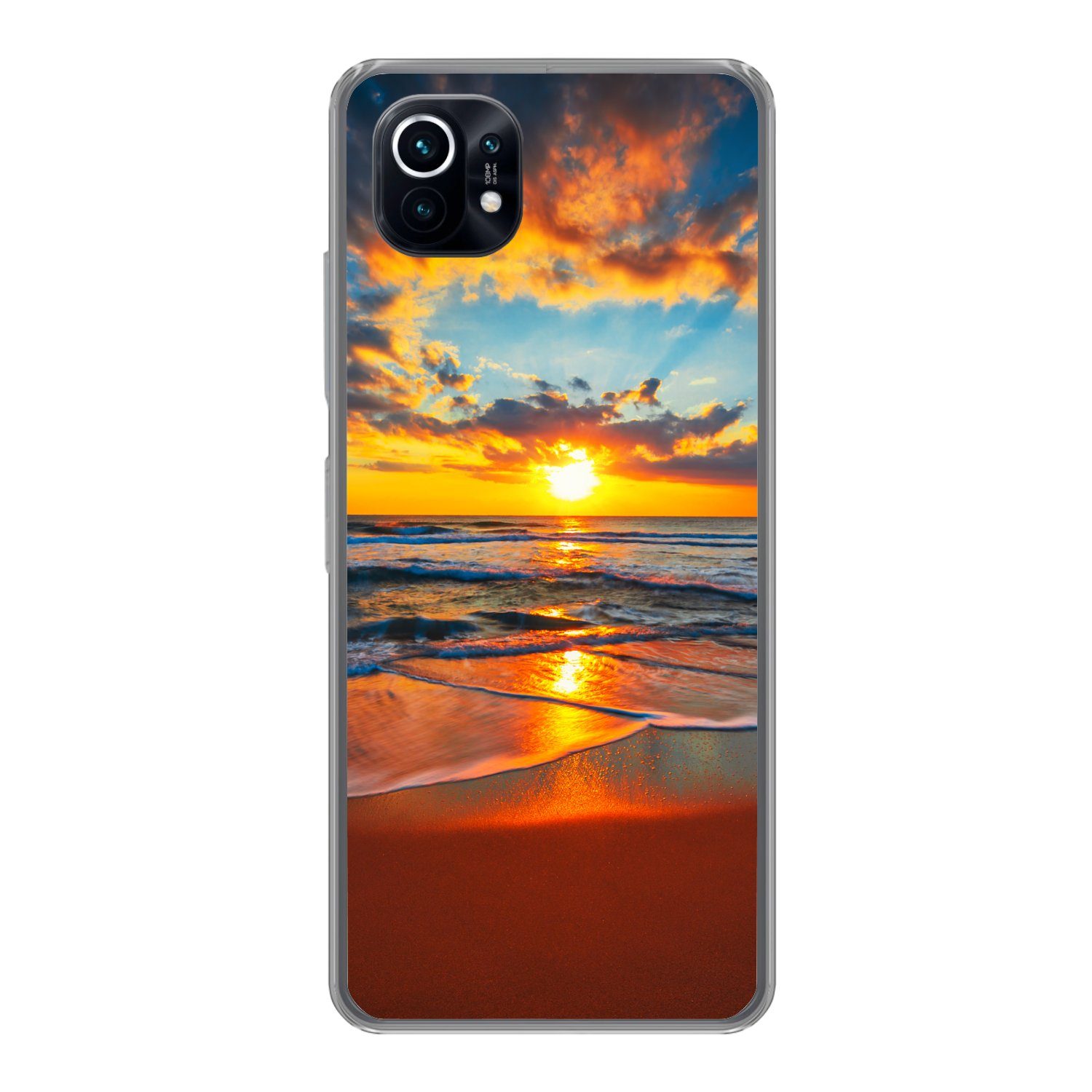 MuchoWow Handyhülle für Xiaomi Mi 11 Meer - Sonnenuntergang - Strand - Wolken - Orange, Phone Case, Silikon, Schutzhülle Dünn