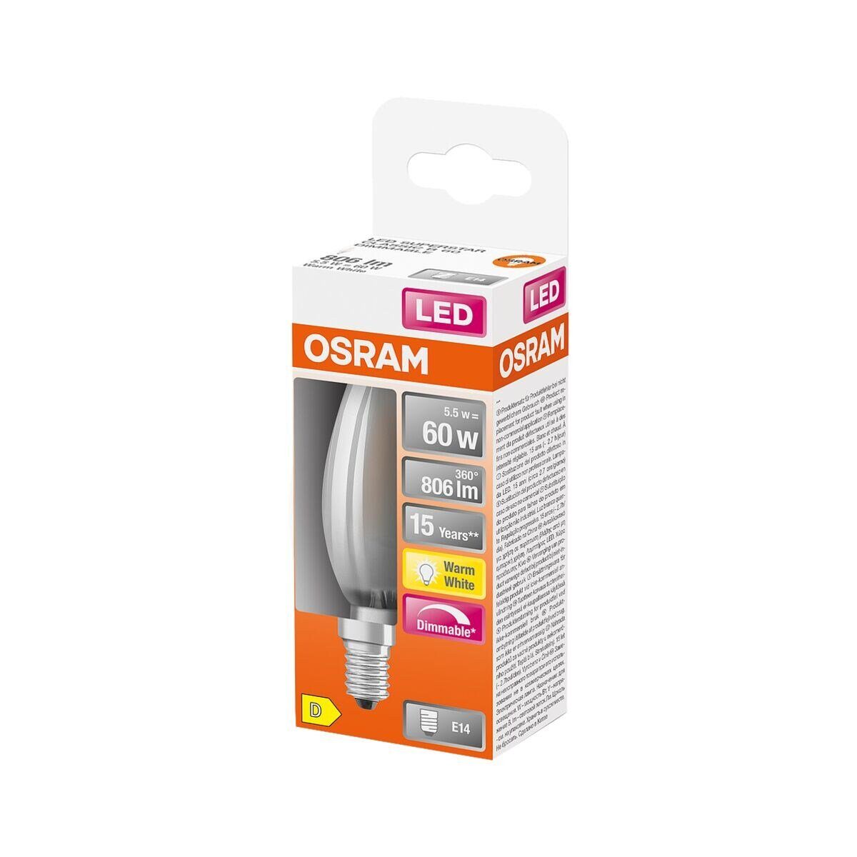 Osram LED-Leuchtmittel Retrofit Classic B dimmbar, E14, Warm White, 5,5 W