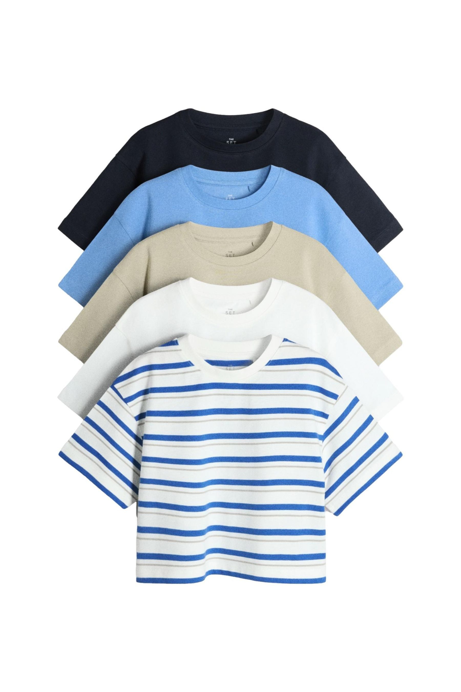 T-Shirt The Set verkürzte Oversized Fit T-Shirts, 5er-Pack