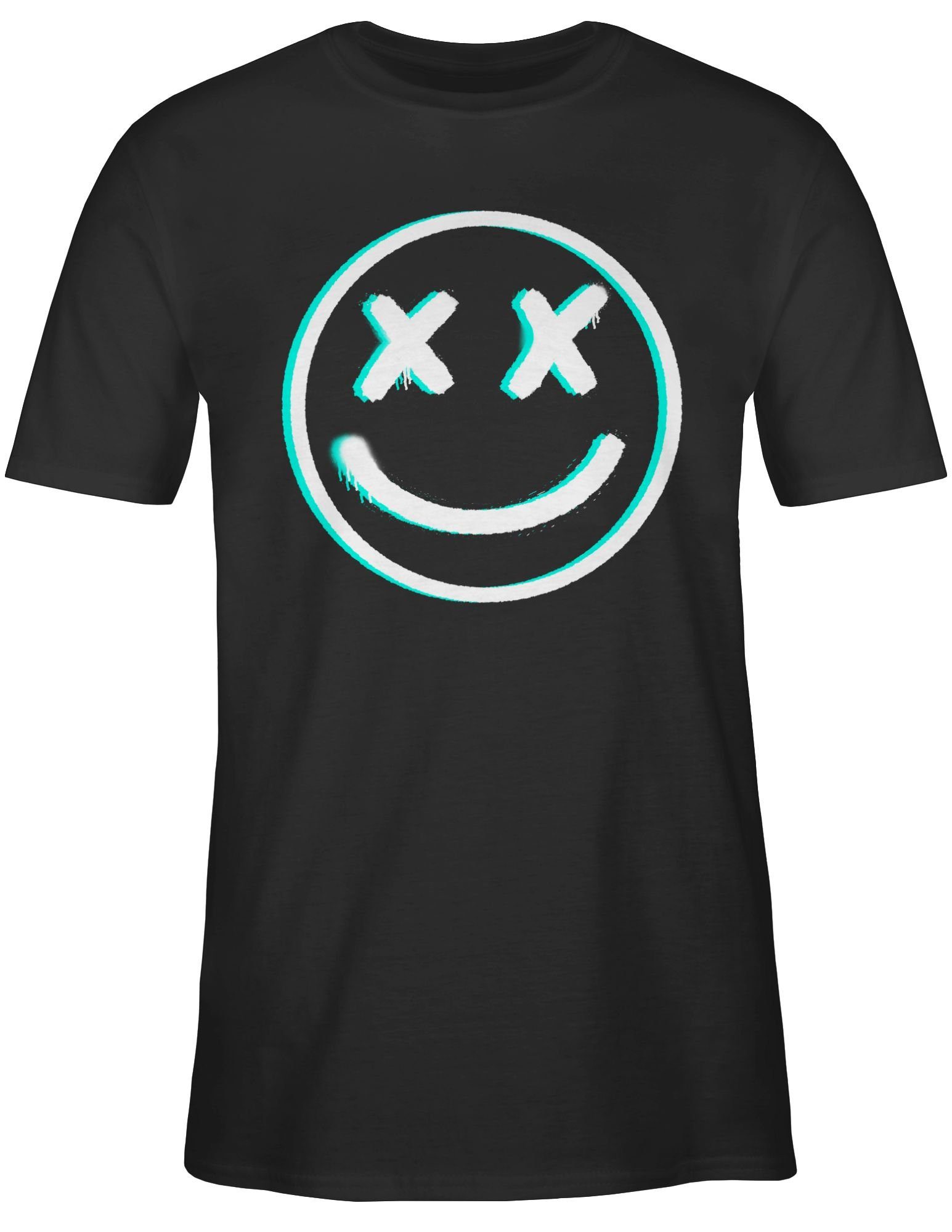 Cooles Geschenke T-Shirt Face Glitch Shirtracer Smiley Nerd 01 Schwarz