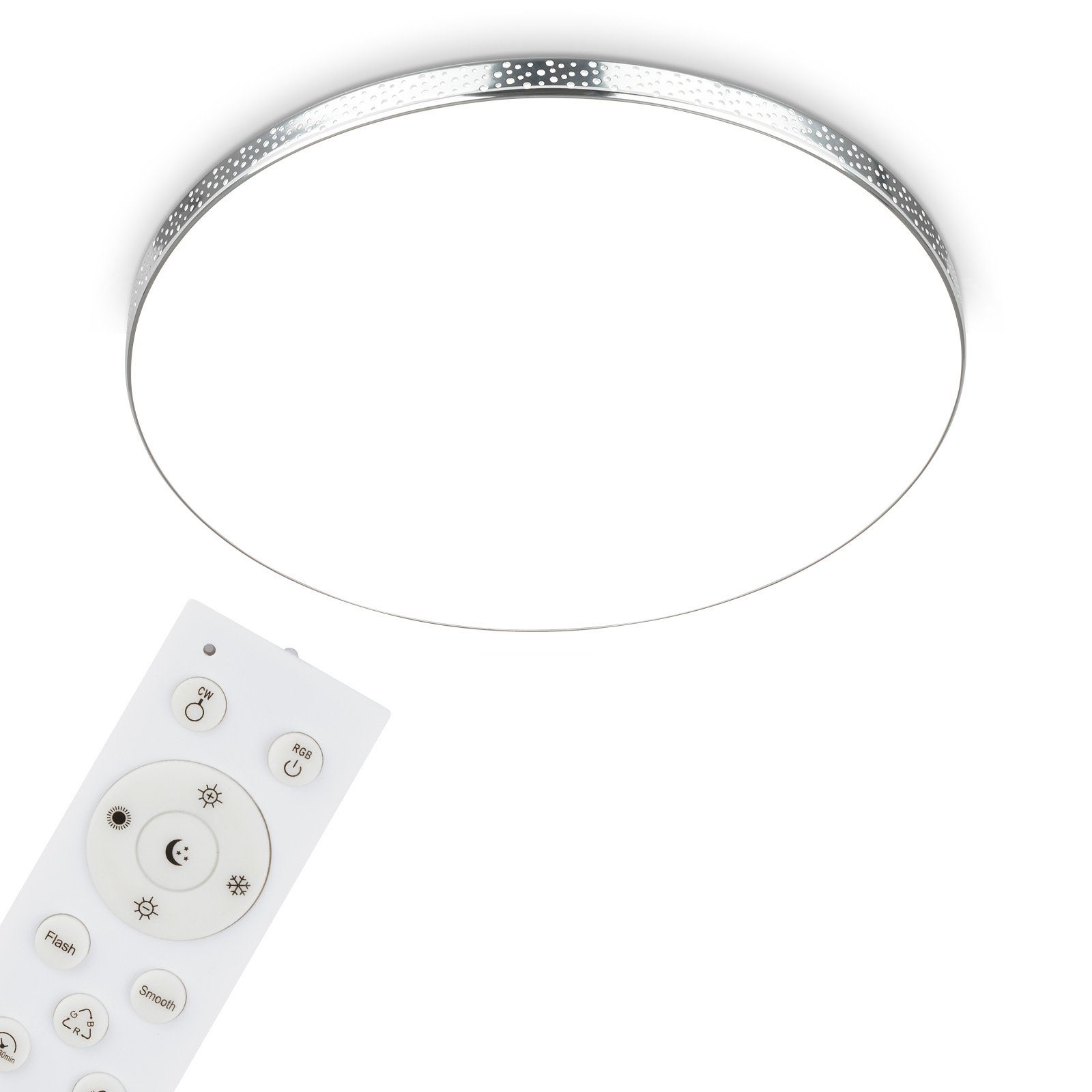 Briloner Leuchten LED Deckenleuchte 3679-118, LED fest verbaut,  Farbwechsler, Kaltweiß, Neutralweiß, Tageslichtweiß, Warmweiß,  Laserloch-Optik, CCT IP44, chrom, 24 W – 2700 lm