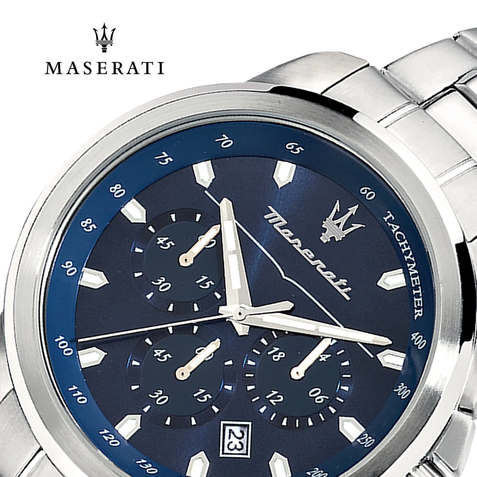 (ca. rund, Uhr blau, Edelstahlarmband, Herrenuhr Made-In groß Herren Chronograph, Maserati silber Chronograph MASERATI 52x44mm) Italy