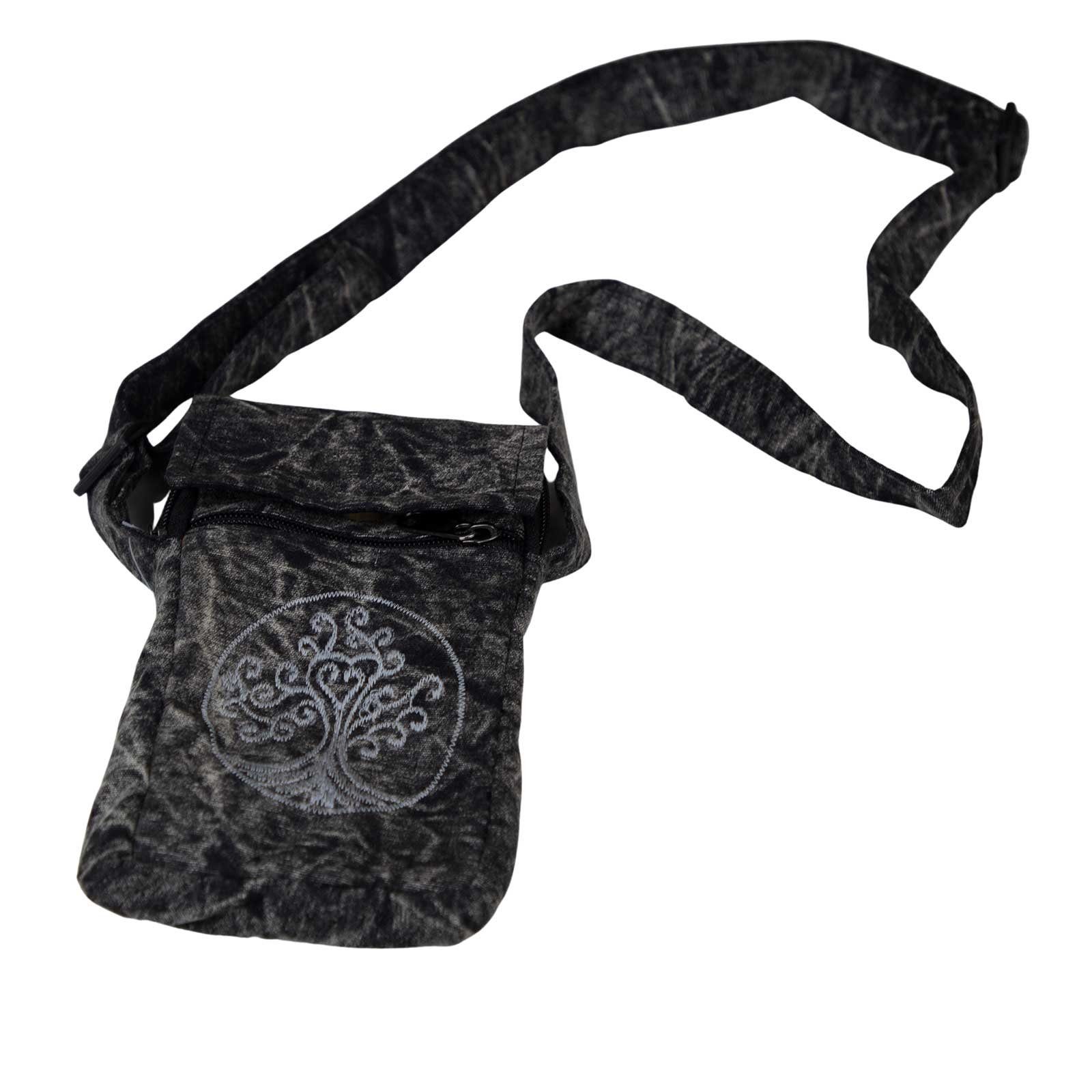 KUNST UND MAGIE Schultertasche Handytasche Brustbeute Hippie Crossbag Schulter Tasche Passportbag Black / Schwarz