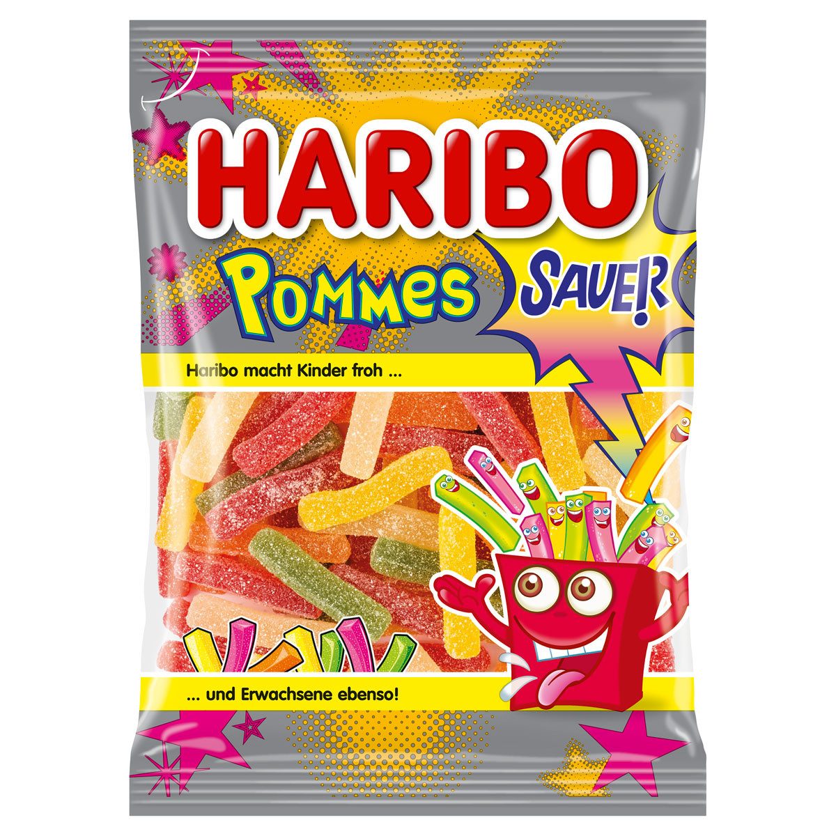 HARIBO Süßigkeit, Haribo Pommes Sauer Saure gezuckerte Fruchtgummi Pommes 175g