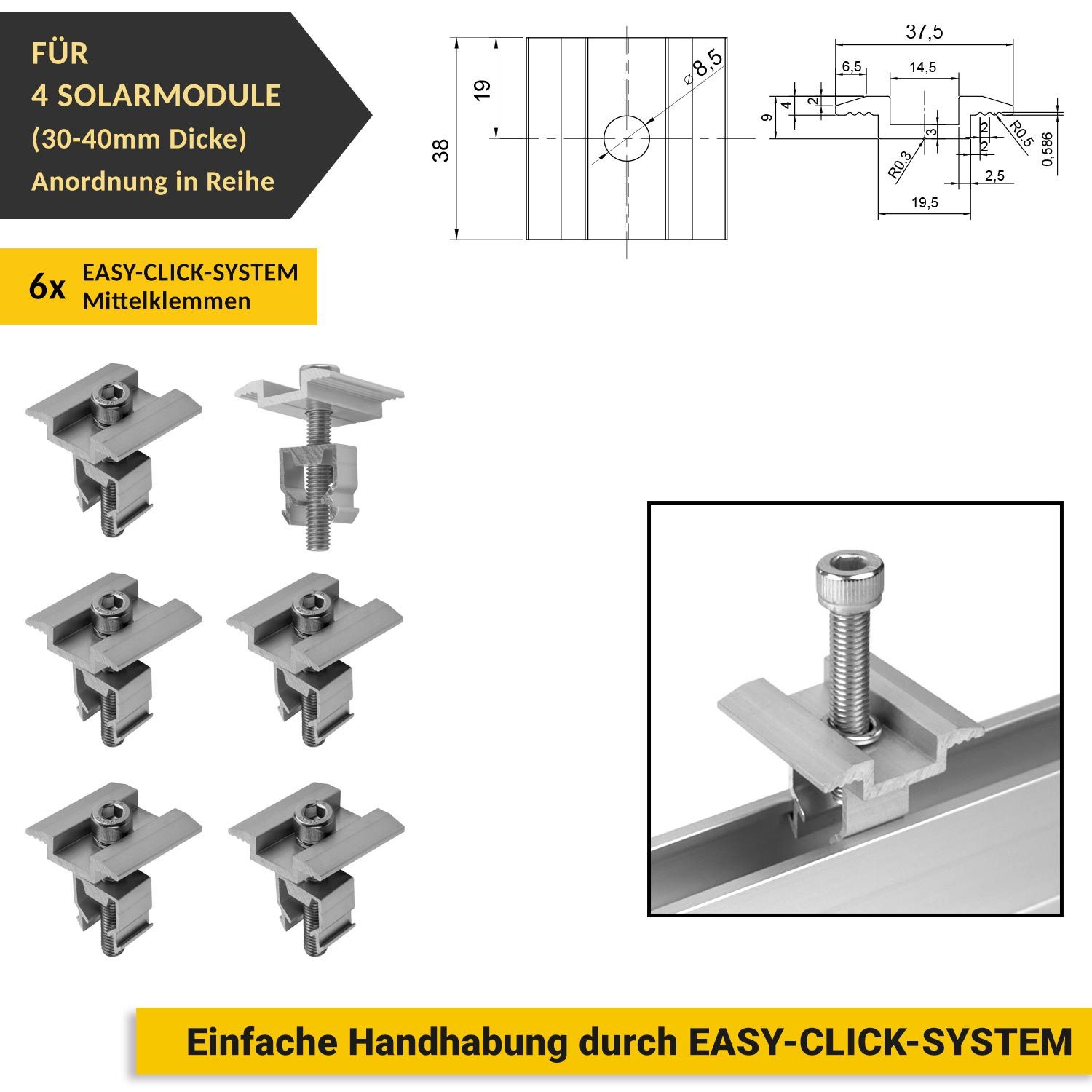 avoltik Solarmodul-Halterung Solar Halterung Montageset Schiene 400mm Flachach für 1-4 Solarmodule, (Solar Halterung Flachdach Montageset mit 400mm Montageschie – Bild 5 von 5